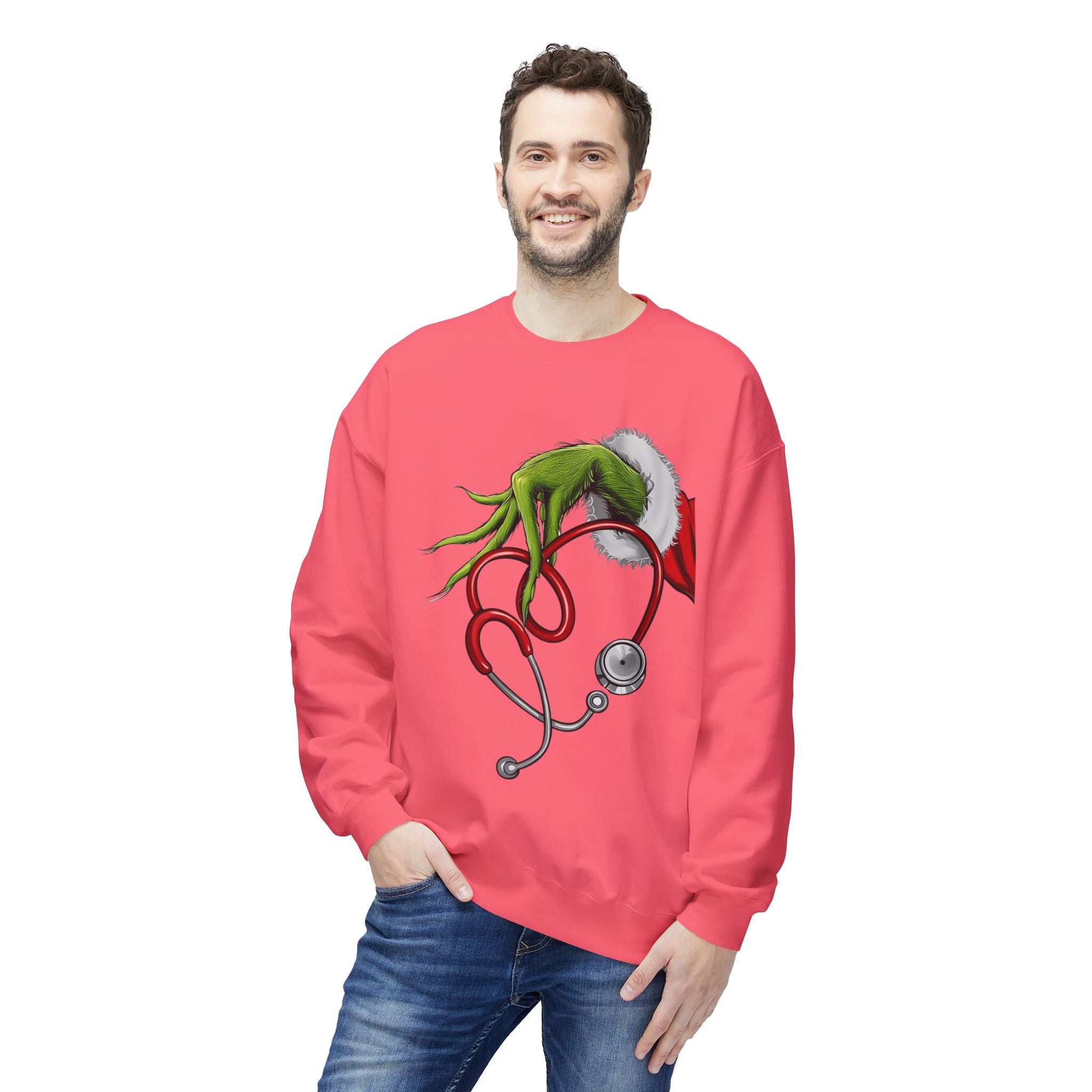 Nurse Christmas Crewneck Sweatshirt — Stethoscope Heart Holiday SweatsSweatshirtGrinch Nurse Holiday Sweatshirt