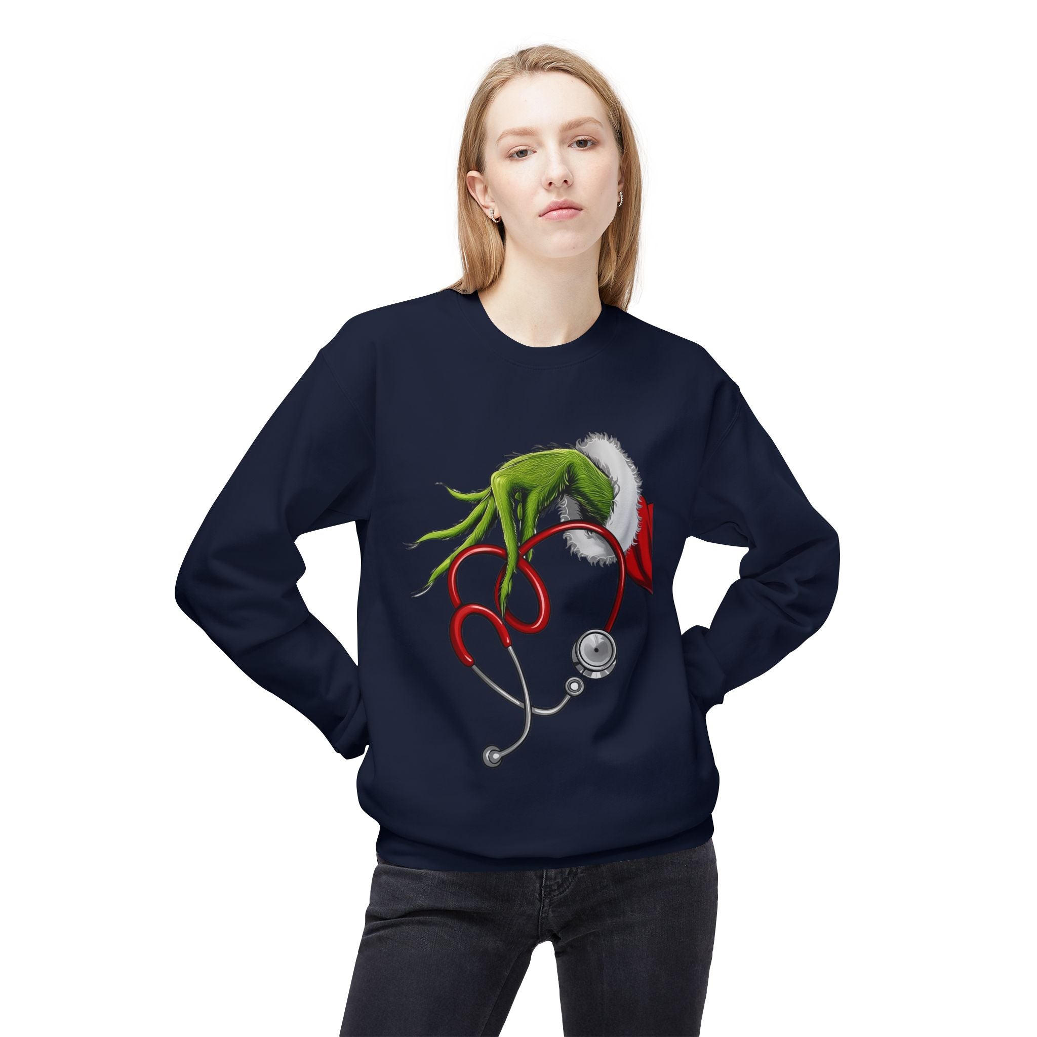 Nurse Christmas Crewneck Sweatshirt — Stethoscope Heart Holiday SweatsSweatshirtGrinch Nurse Holiday Sweatshirt