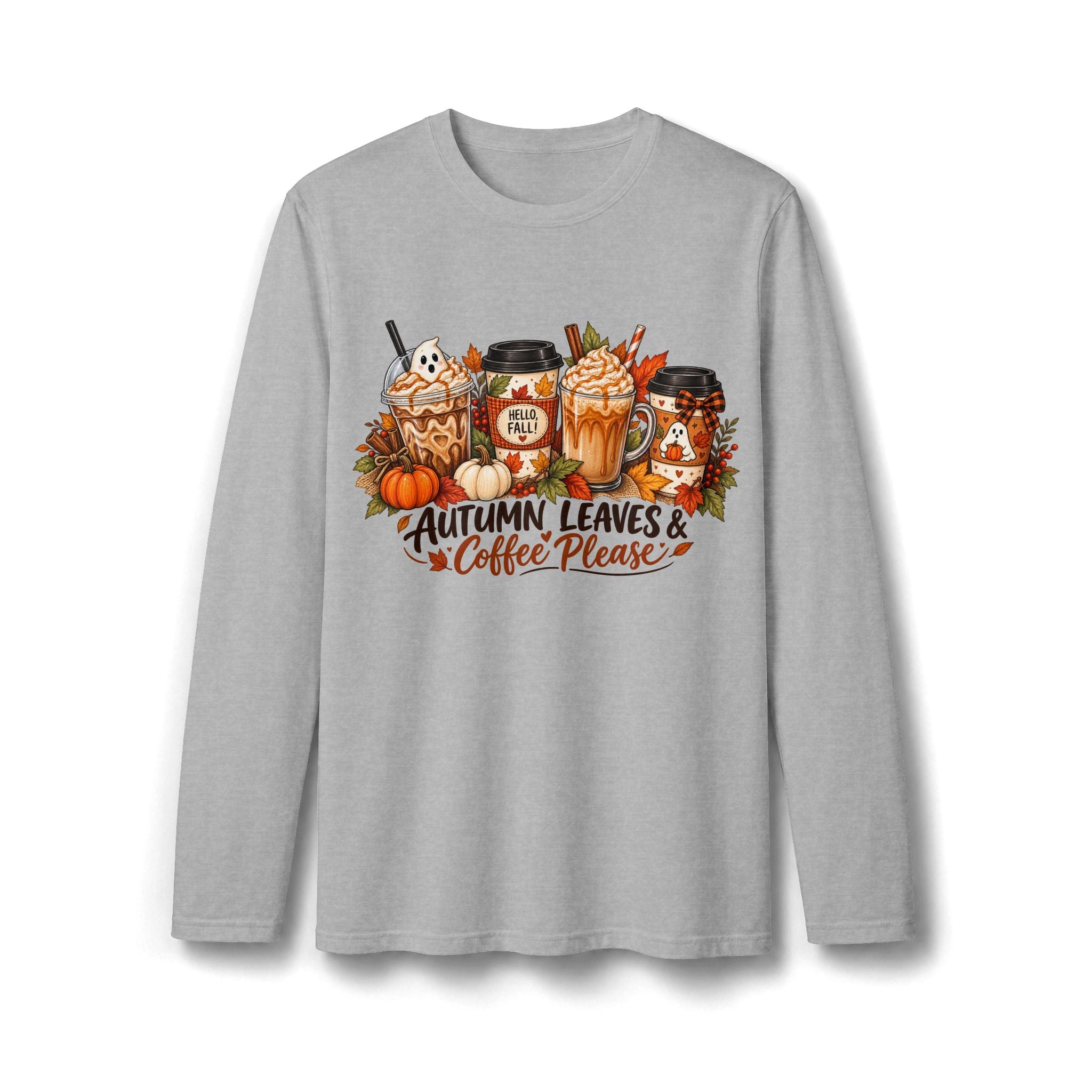 Autumn Leaves & Coffee Please Long Sleeve T-Shirt