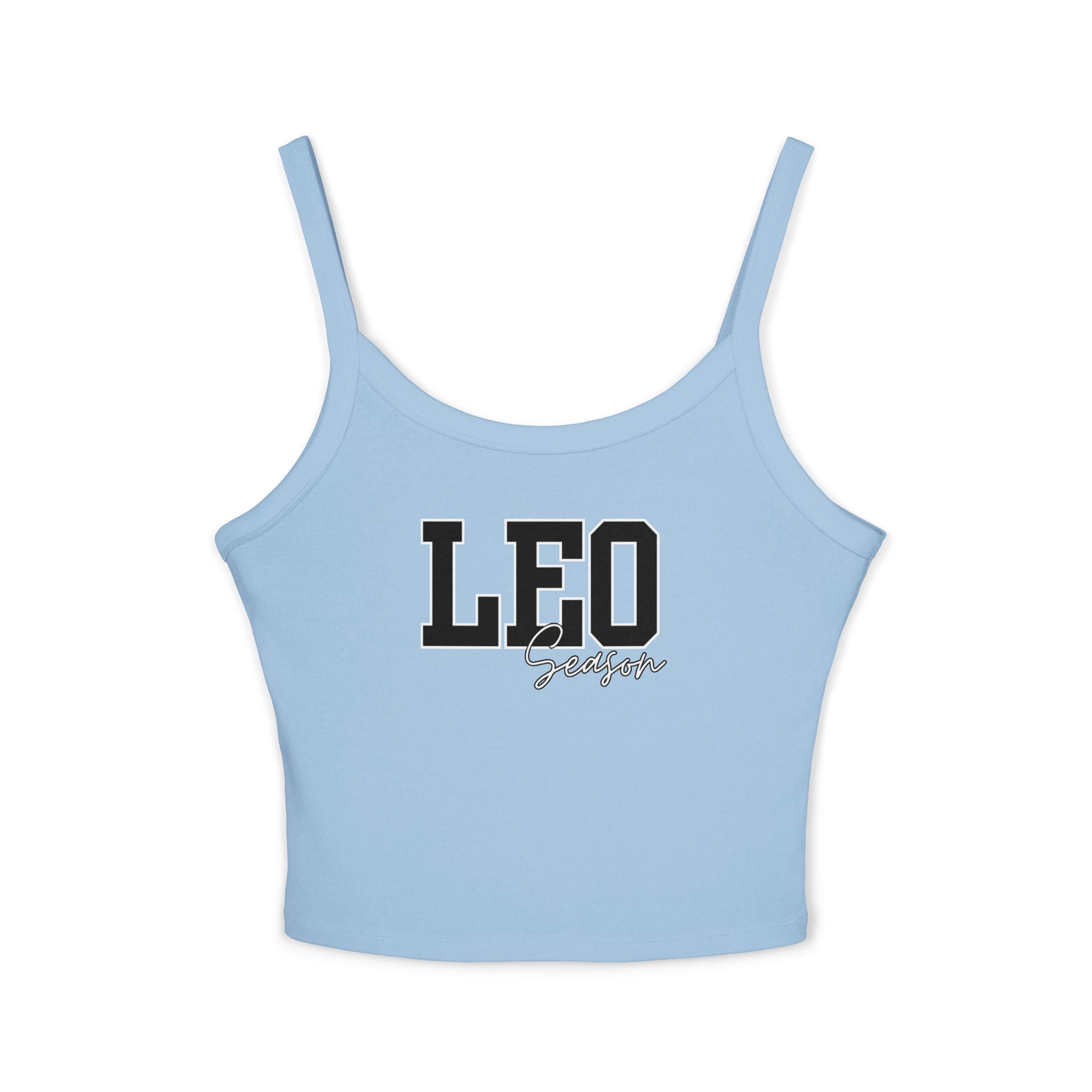 Women's Spaghetti Strap Tank Top with Leo Design, Summer Vacation Top, Zodiac Sign Apparel, Casual Wear, Gift for Astrology Lovers