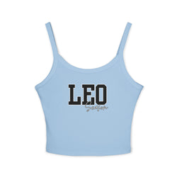 Women's Spaghetti Strap Tank Top with Leo Design, Summer Vacation Top, Zodiac Sign Apparel, Casual Wear, Gift for Astrology Lovers