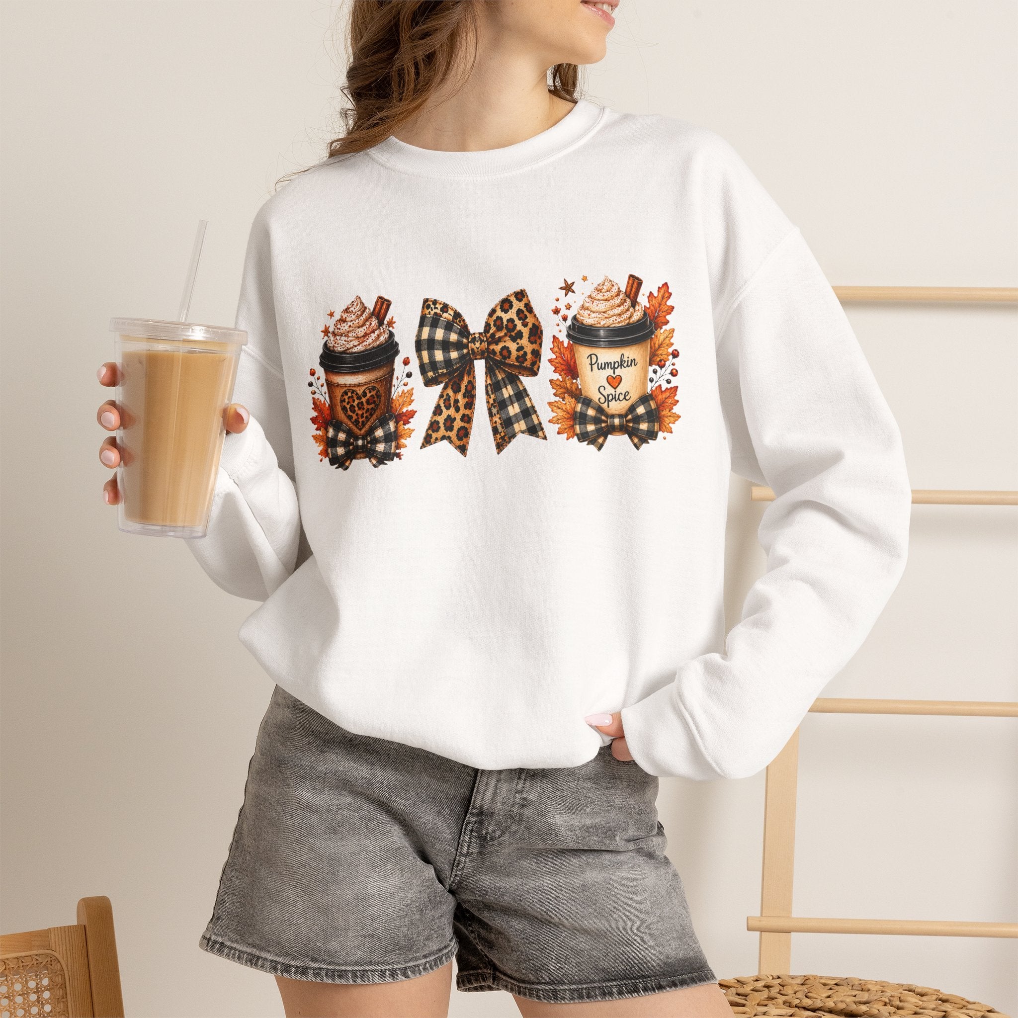 Festive Leopard Bow Christmas Crewneck Sweatshirt
