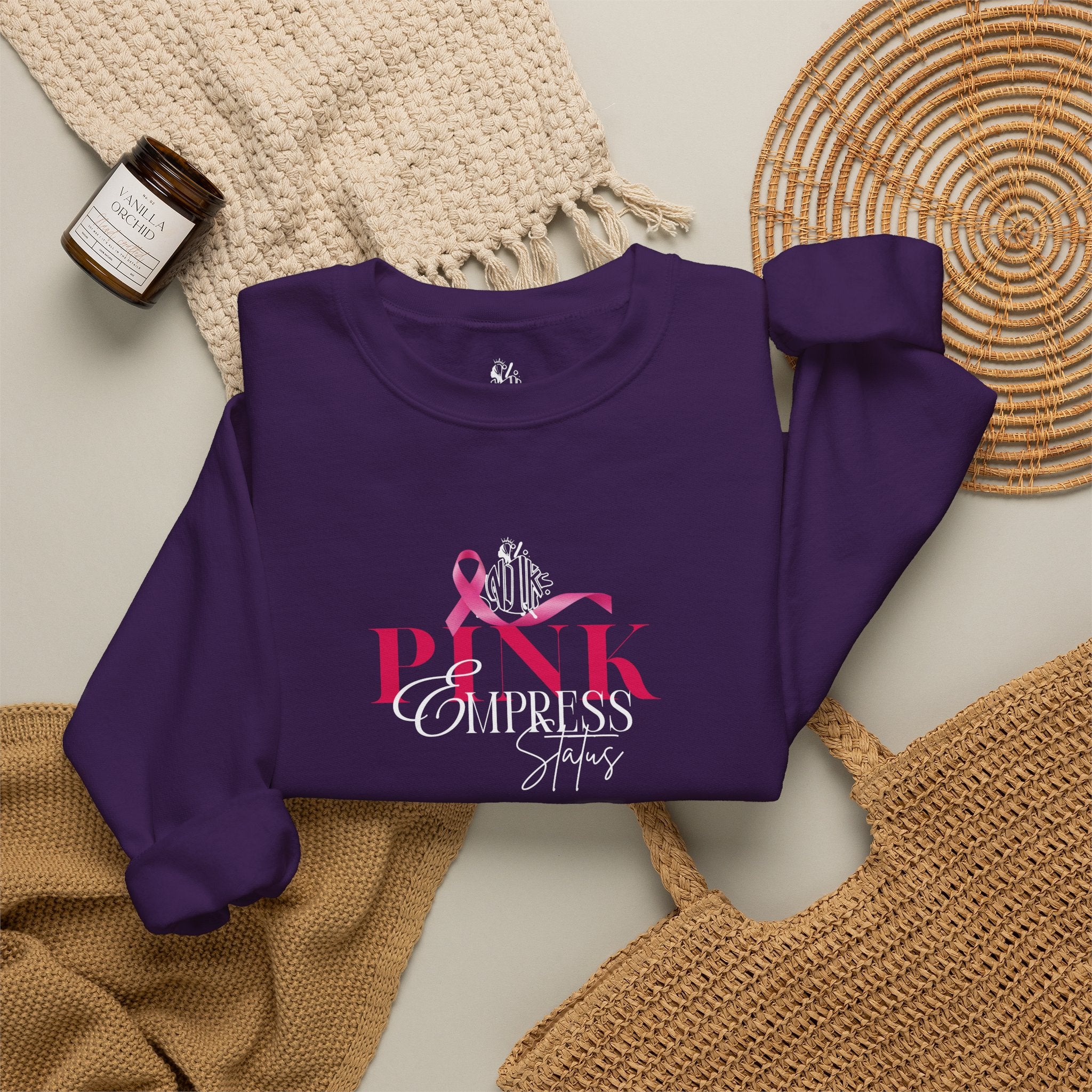 N1K Pink Empress Status Cancer Awareness Crewneck Sweatshirt - Pink Ribbon "PINK" Design