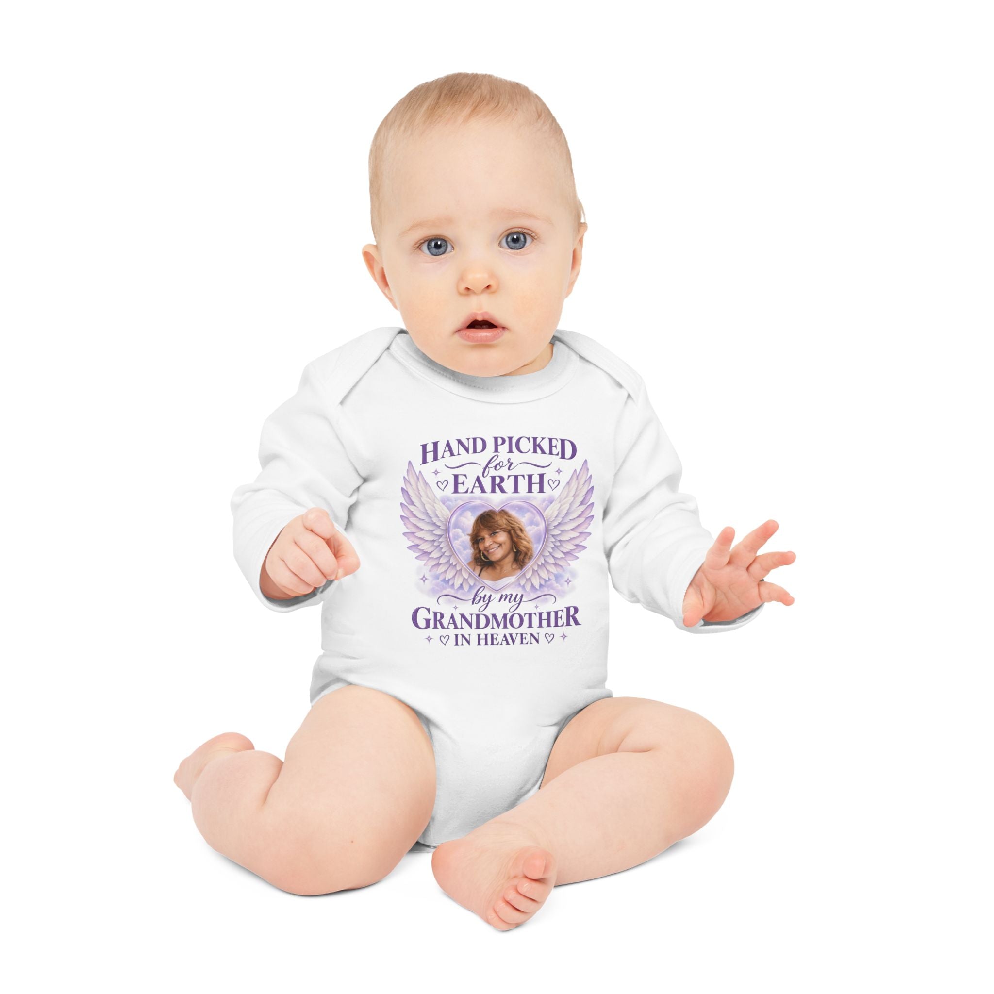 Mariah Infant Another Customized Smile Long Sleeve Bodysuit "Handpicked for Earth by My Grandma in Heaven" – Memorial Baby Onesie