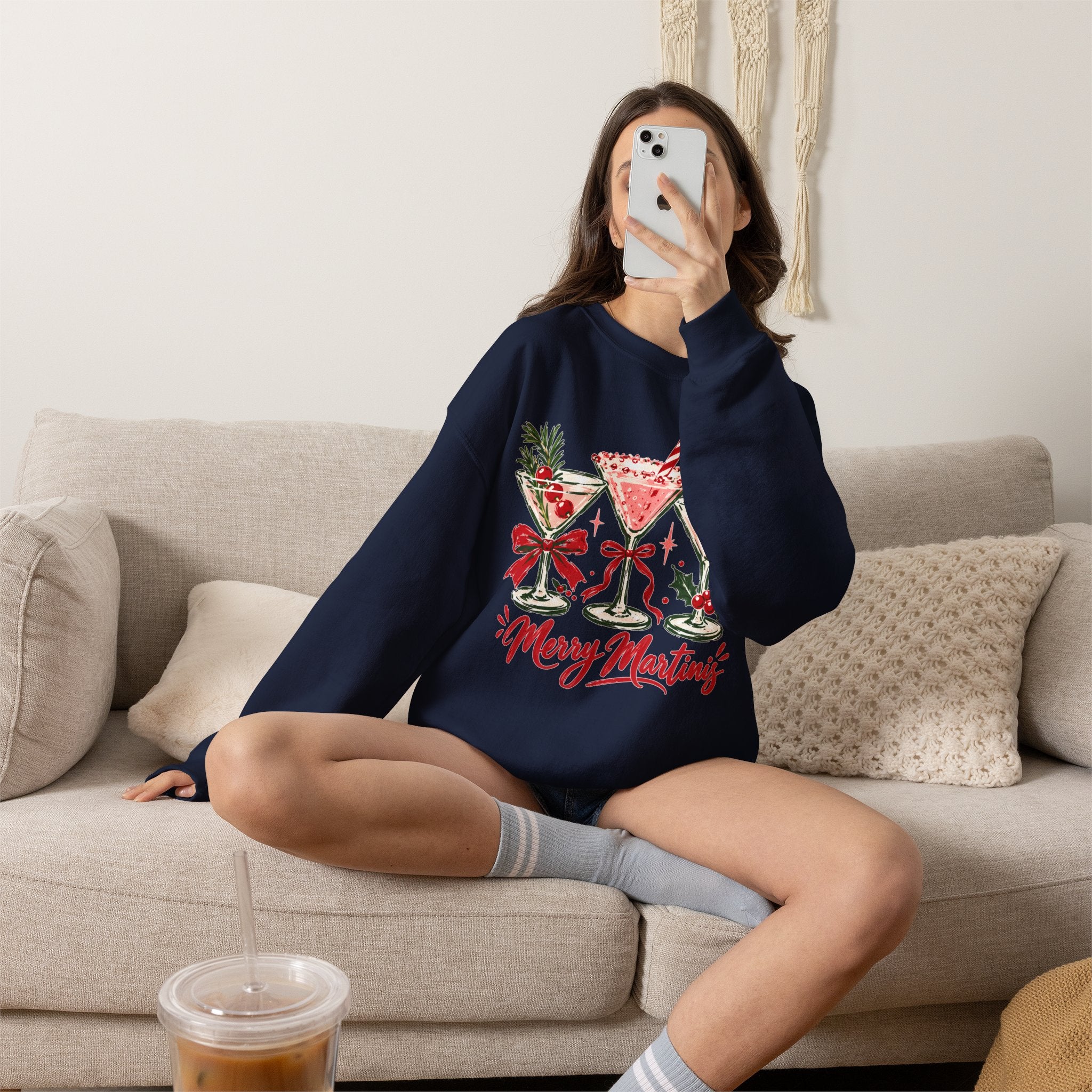 Merry Martinis Christmas Cocktail Crewneck Sweatshirt