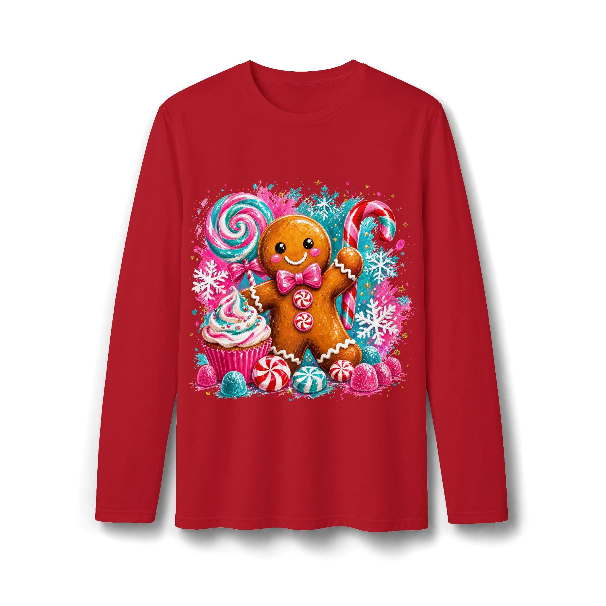 Christmas Gingerbread & Reindeer Long Sleeve T-Shirt