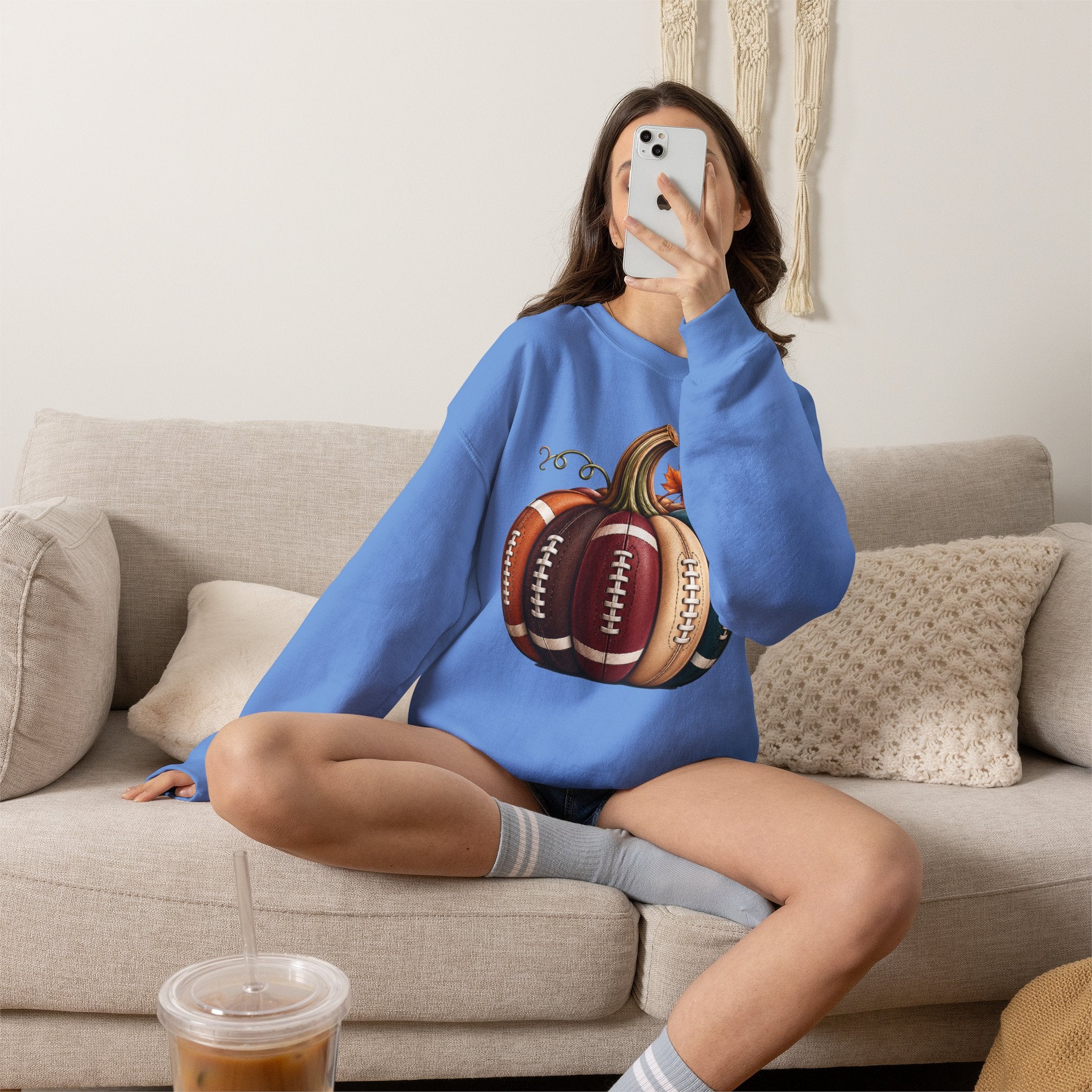 Fall Football Pumpkin Crewneck Sweatshirt