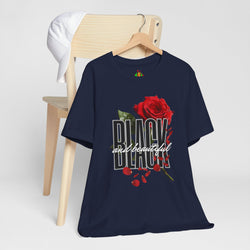 Black and Beautiful Unisex Tee, Floral Graphic Tee, Trendy T-Shirt, Gift for Her, Everyday Wear, Casual Style