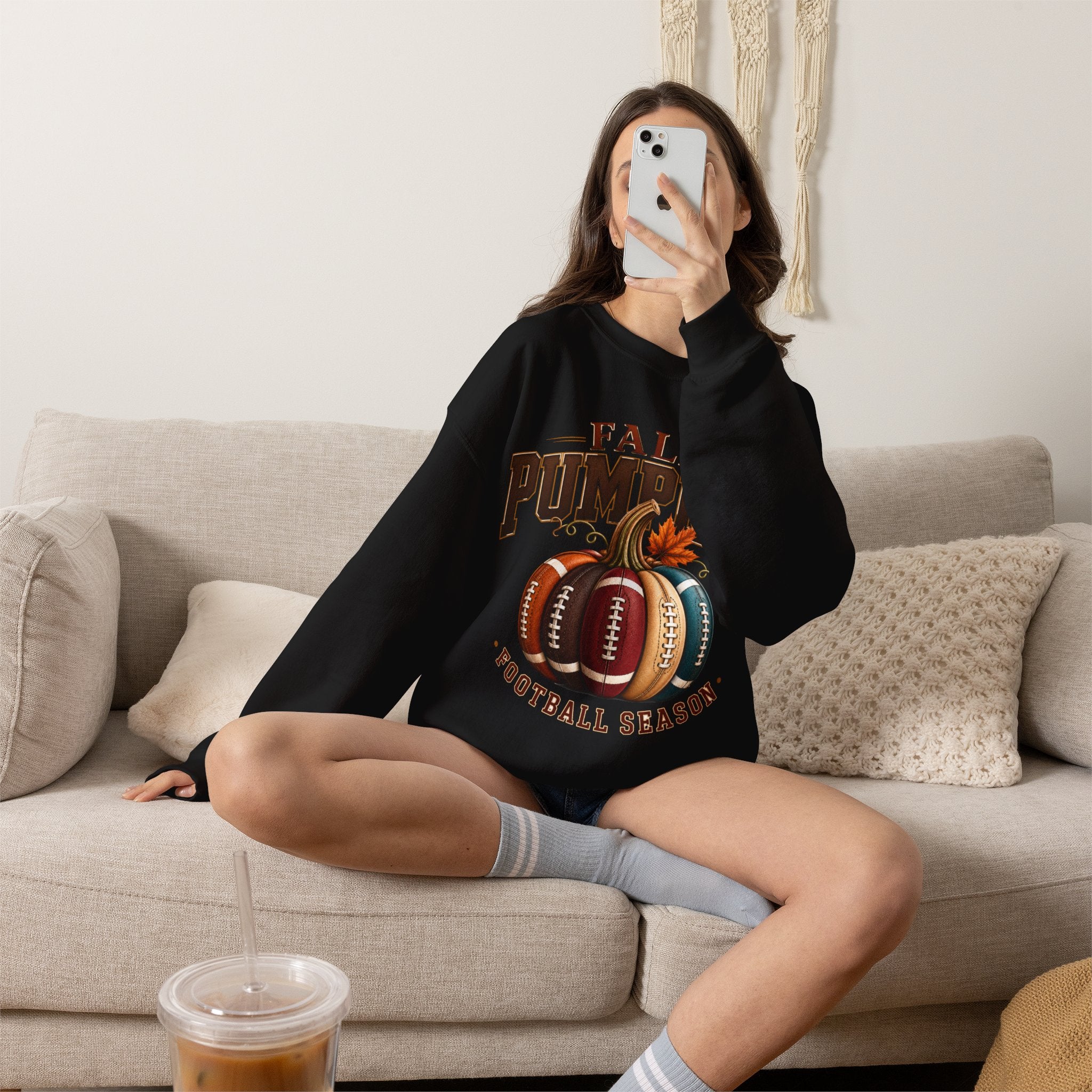 Fall Pumpkin Football Season Crewneck Sweatshirt