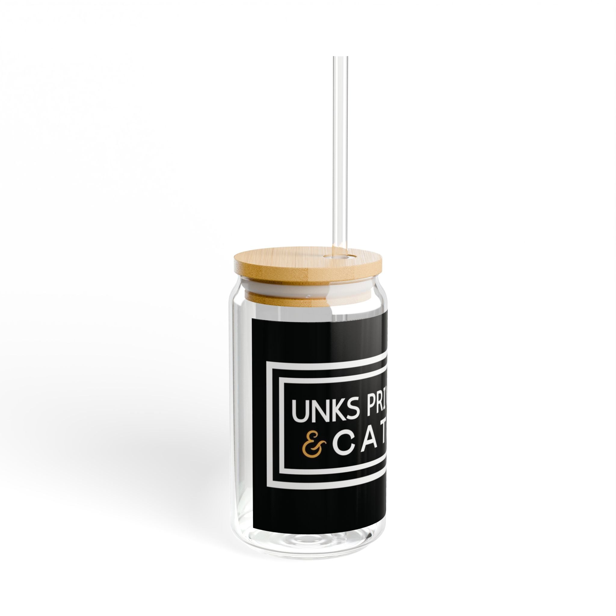 Unks Catering Custom Sipper Glass, 16oz | Retro Glass Drinkware, Cute Water Cup, Eco-Friendly Beverage Container, Ideal Gift for Friends, Summer Fun