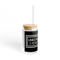 Unks Catering Custom Sipper Glass, 16oz | Retro Glass Drinkware, Cute Water Cup, Eco-Friendly Beverage Container, Ideal Gift for Friends, Summer Fun