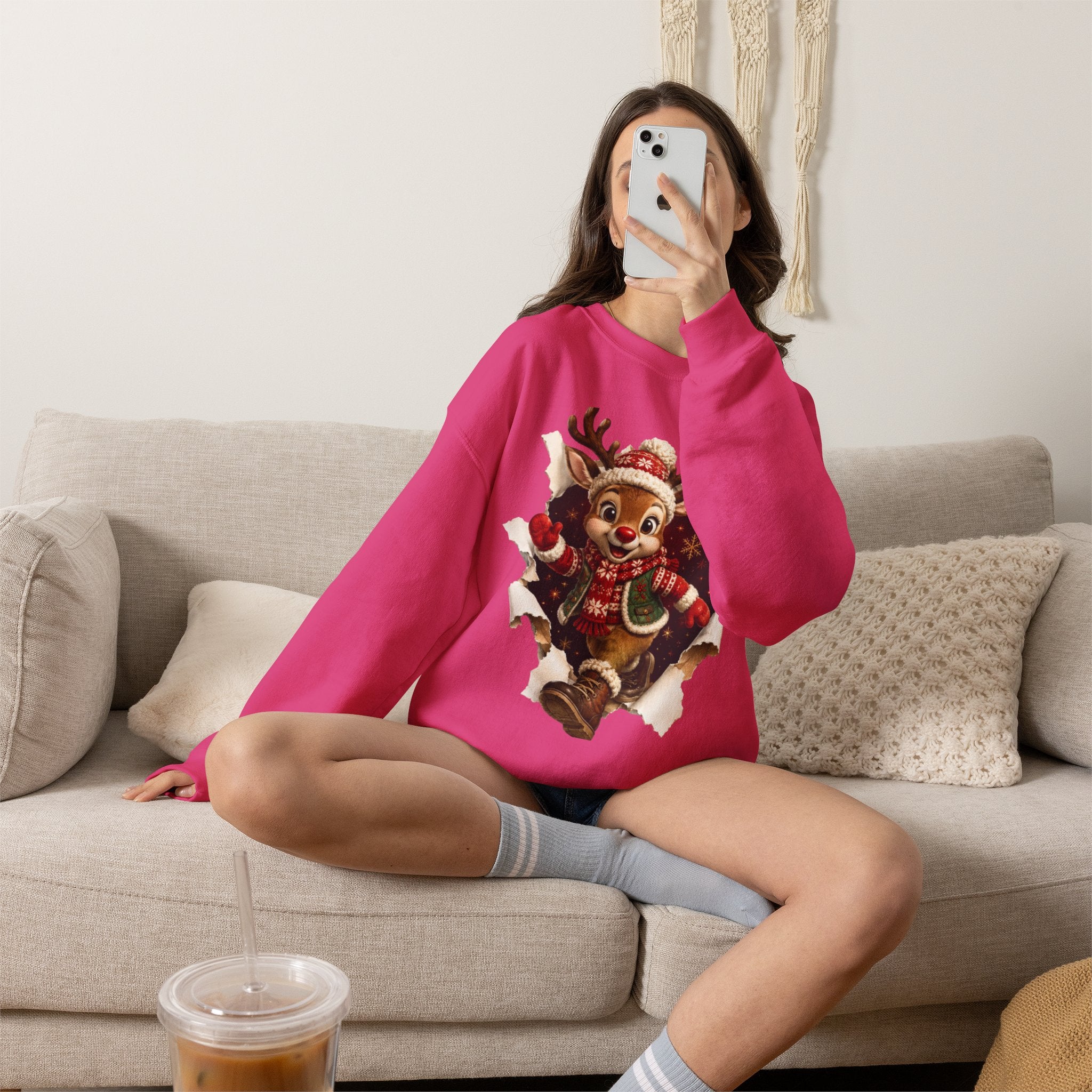 Festive Christmas Reindeer Crewneck Sweatshirt