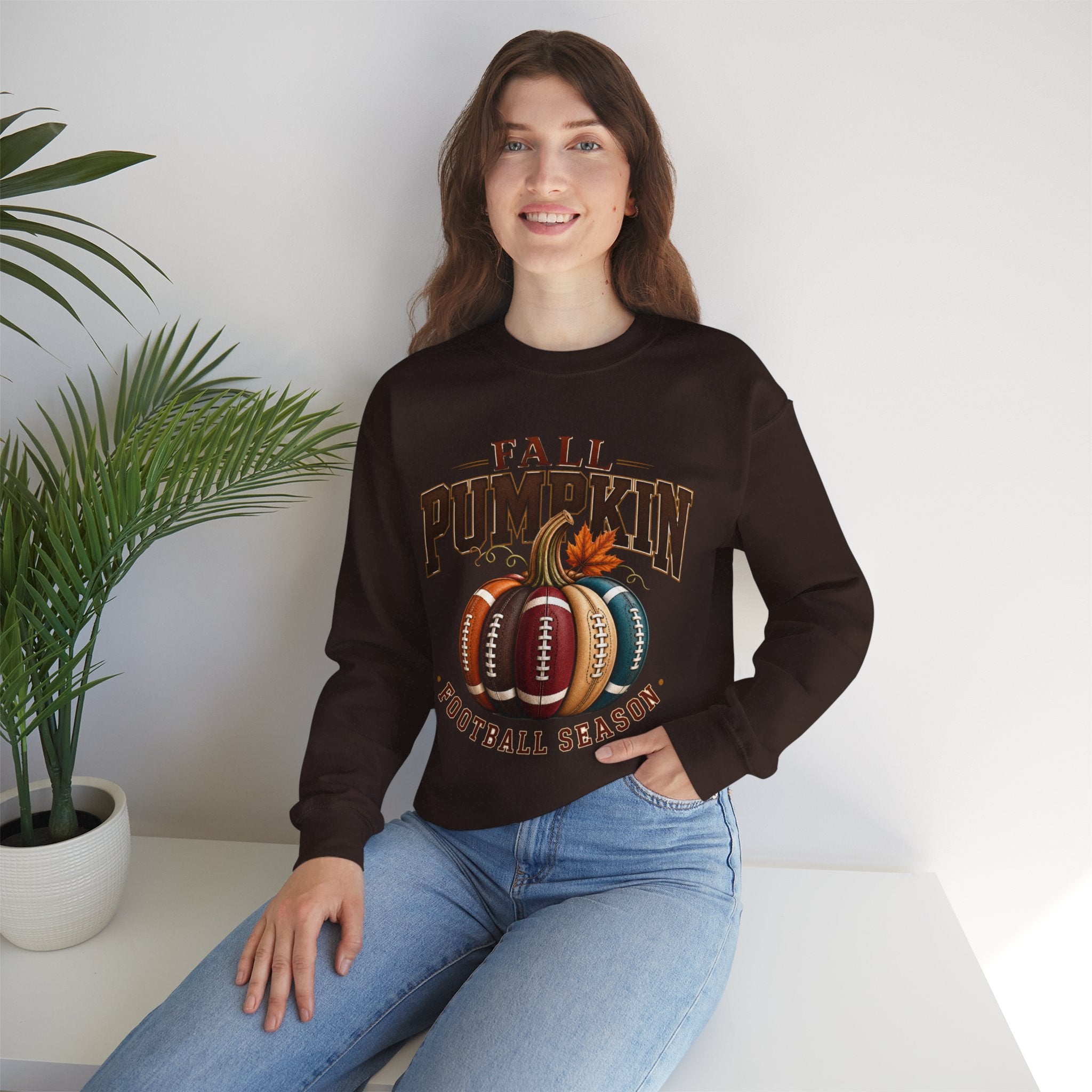 Fall Pumpkin Football Season Crewneck Sweatshirt