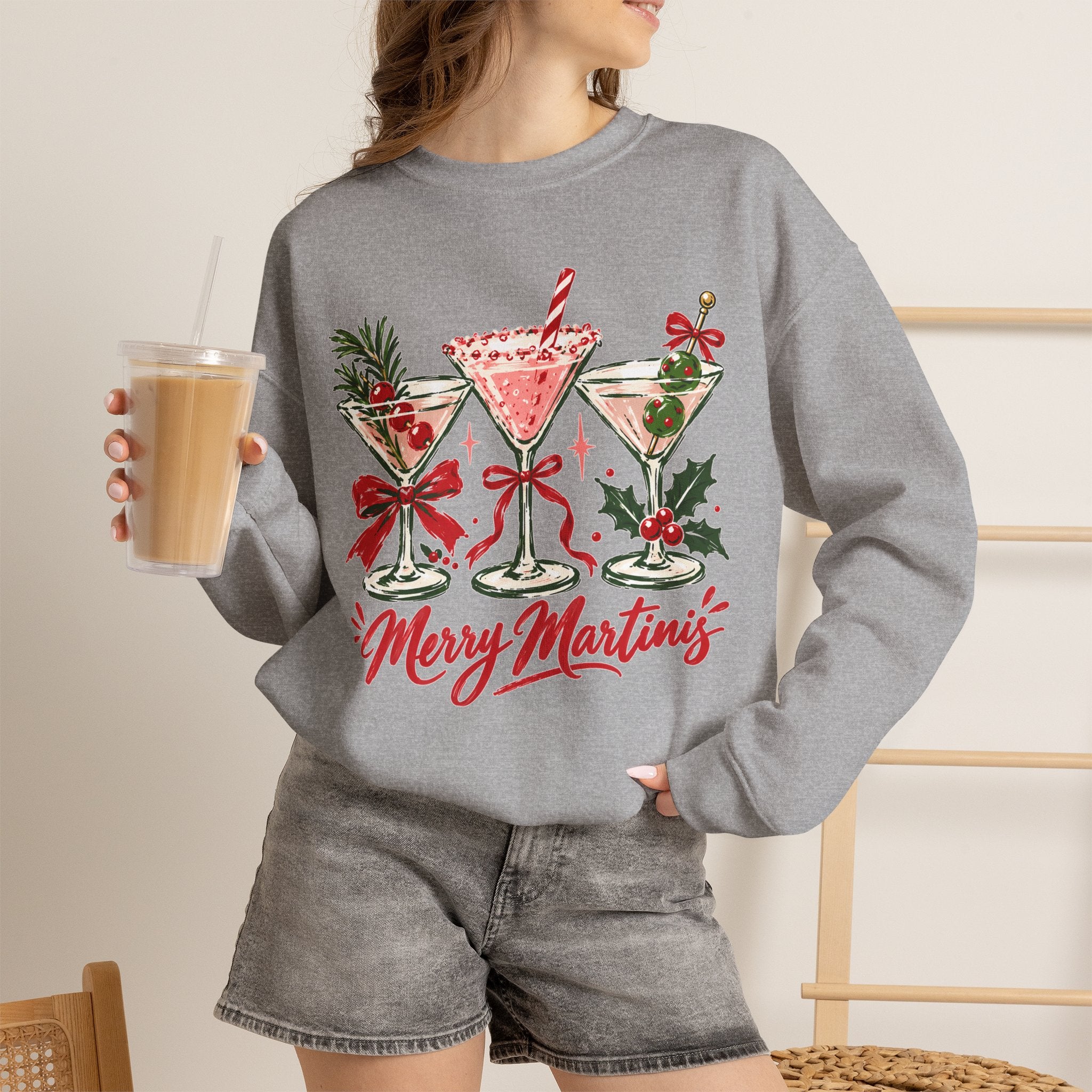 Merry Martinis Christmas Cocktail Crewneck Sweatshirt
