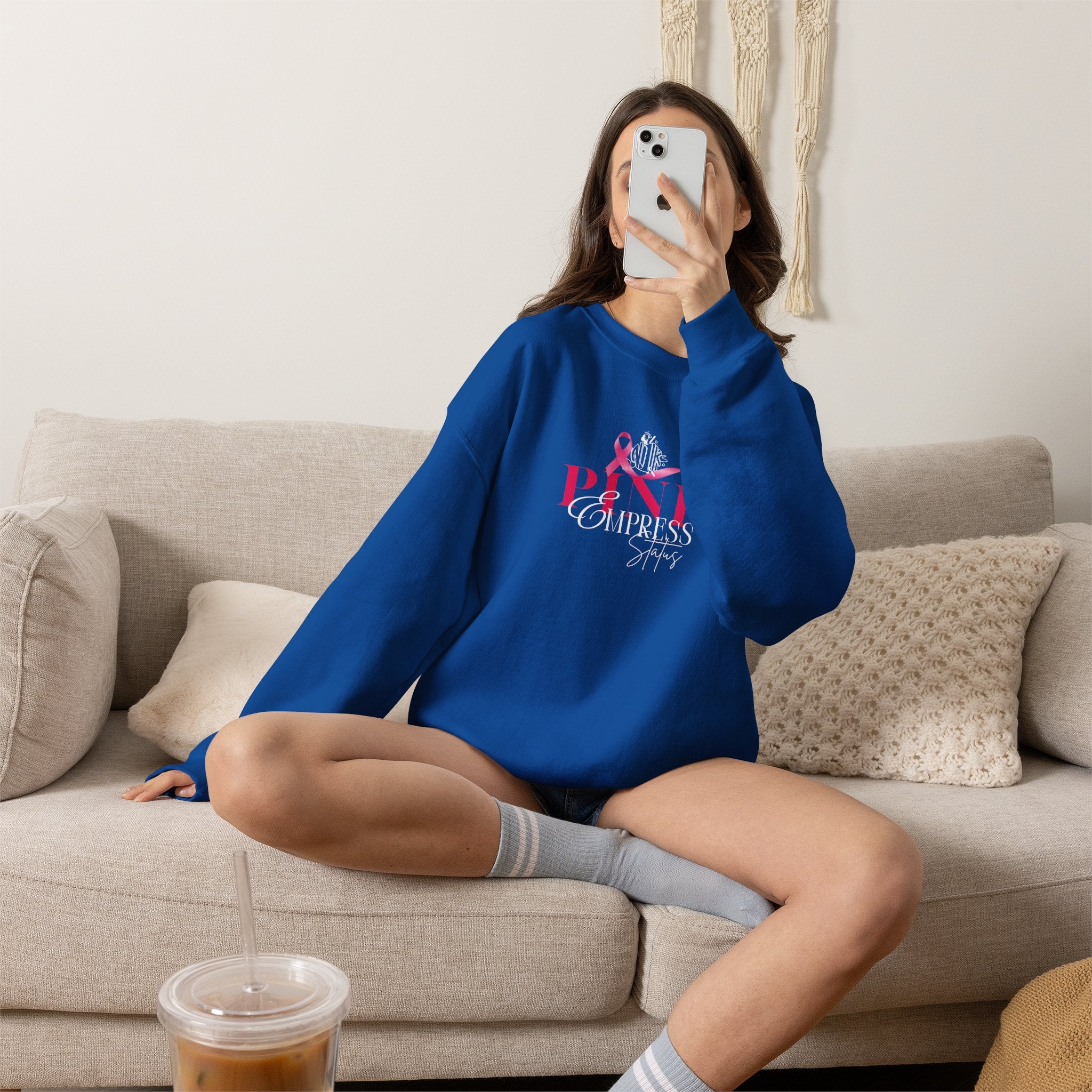 N1K Pink Empress Status Cancer Awareness Crewneck Sweatshirt - Pink Ribbon "PINK" Design