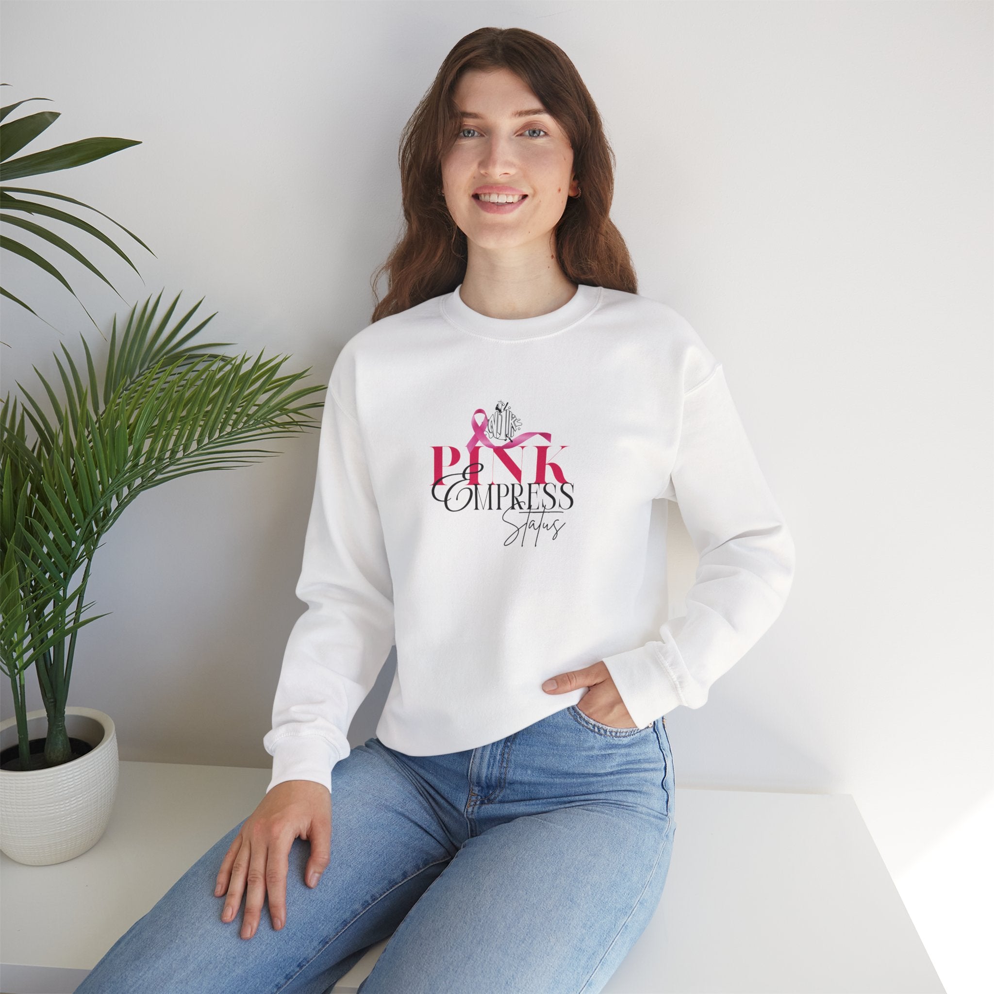 N1K Pink Empress Status Cancer Awareness Crewneck Sweatshirt - Pink Ribbon "PINK" Design