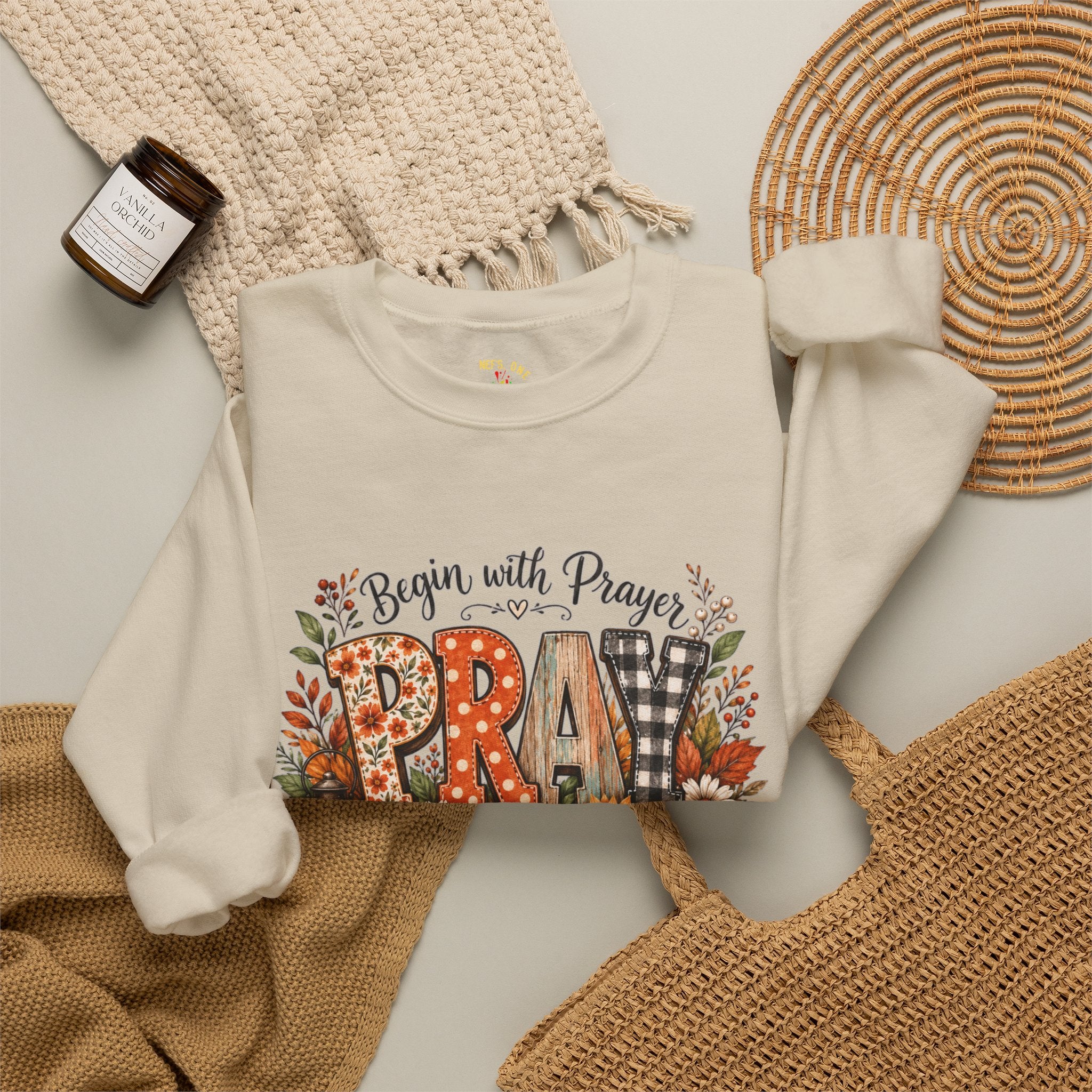Begin with Prayer Sweatshirt – Floral Christian Faith Crewneck