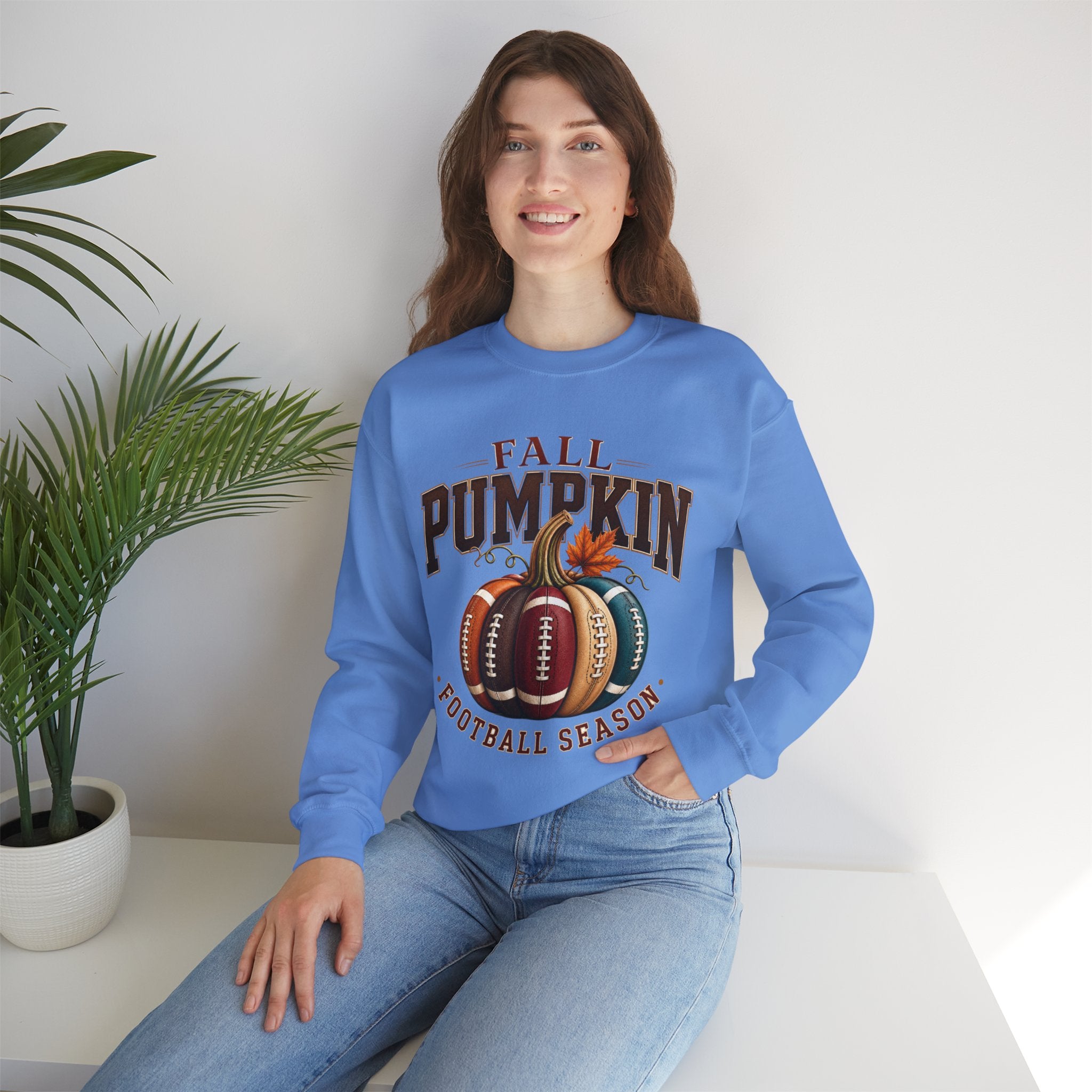 Fall Pumpkin Football Season Crewneck Sweatshirt