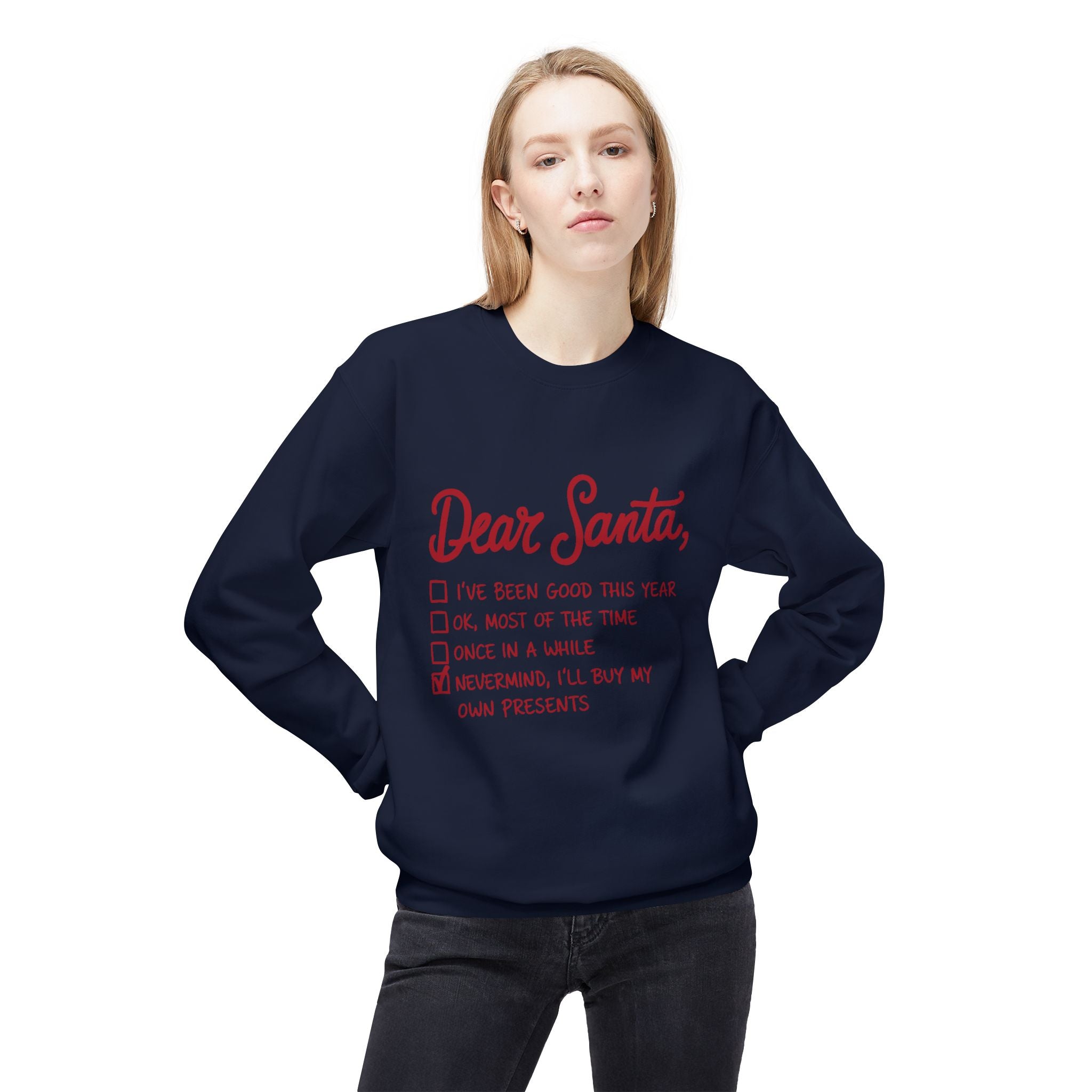"Dear Santa" Funny Christmas Checklist Holiday Crewneck SweatshirtSweatshirtDear Santa