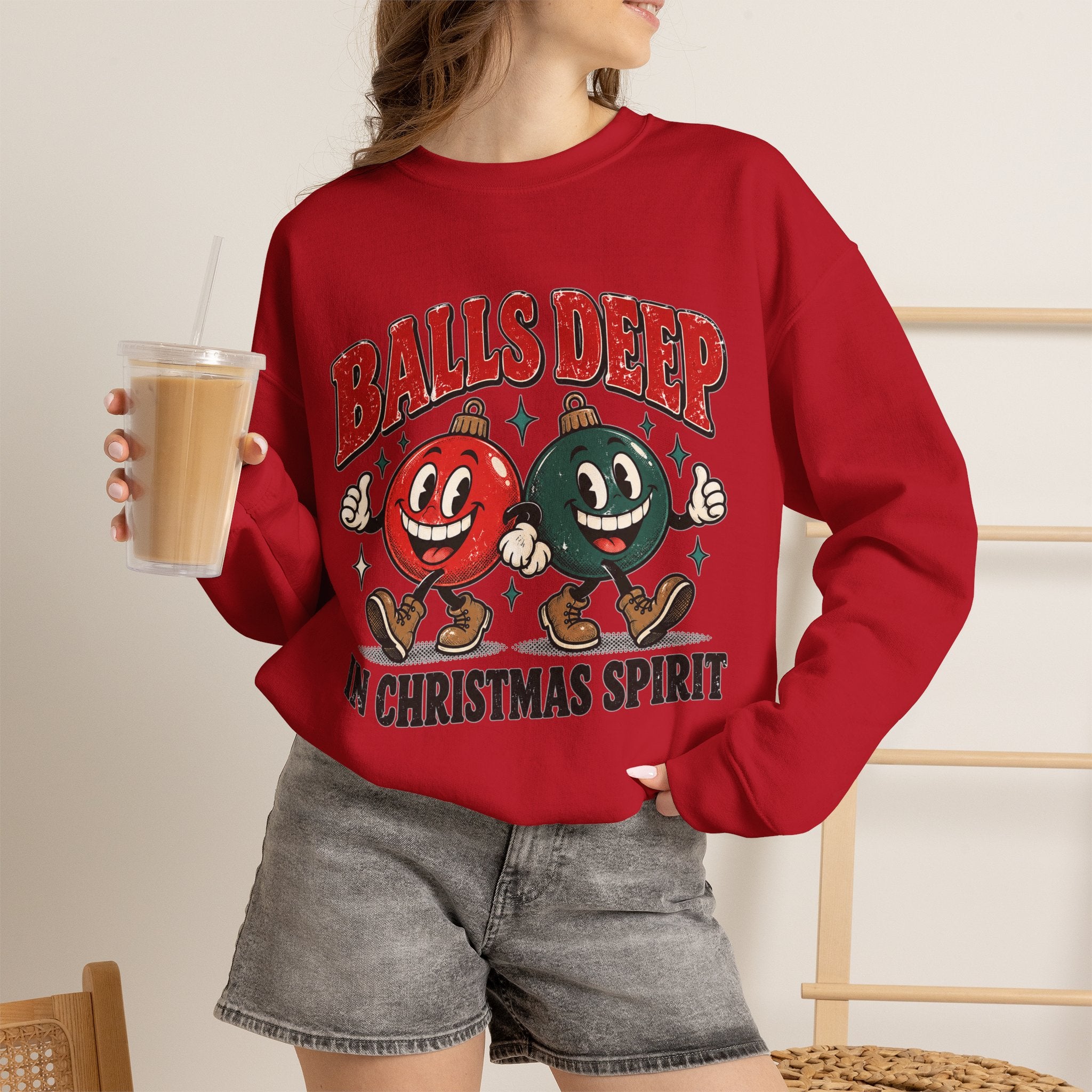 Balls Deep in Christmas Spirit Crewneck Sweatshirt