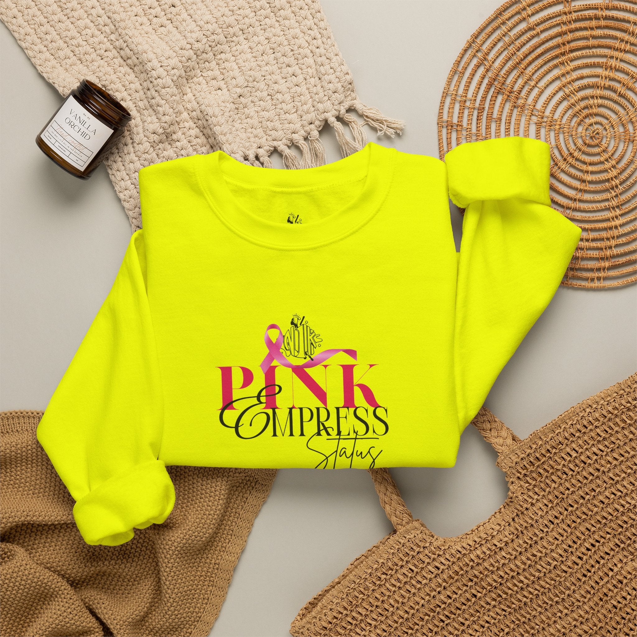N1K Pink Empress Status Cancer Awareness Crewneck Sweatshirt - Pink Ribbon "PINK" Design