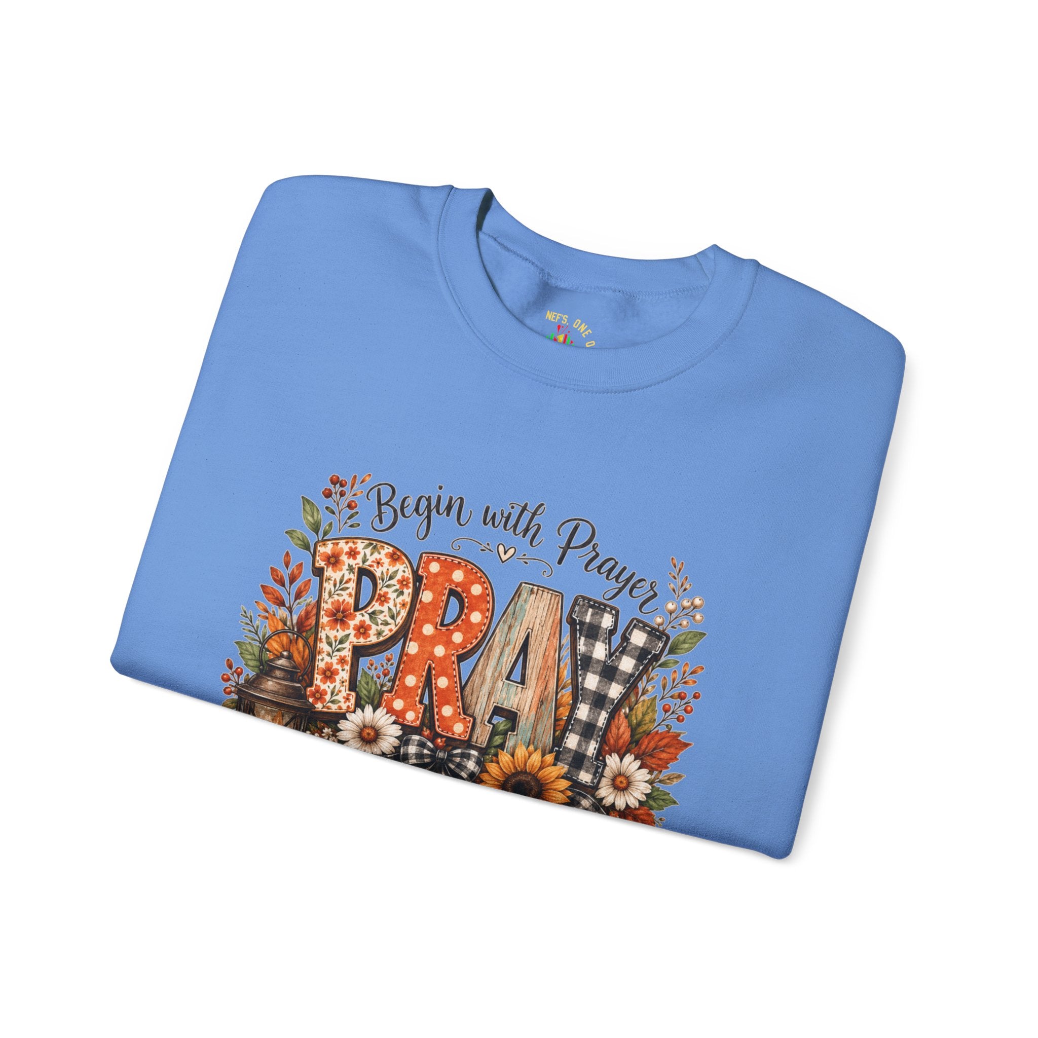 Begin with Prayer Sweatshirt – Floral Christian Faith Crewneck