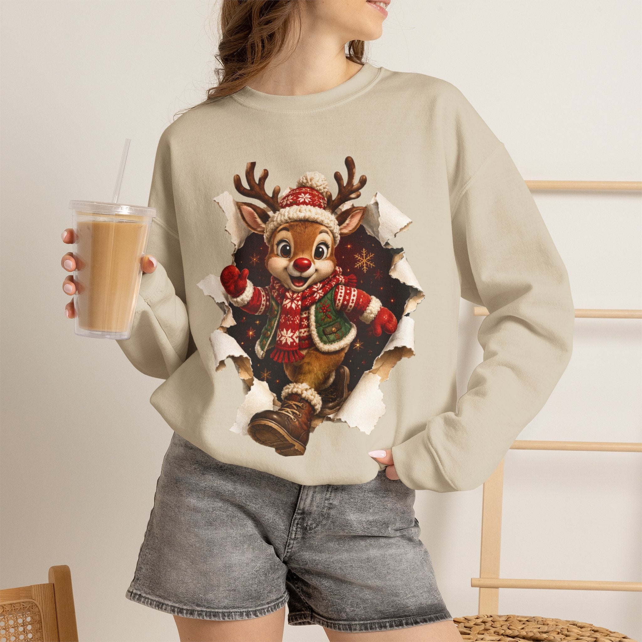Festive Christmas Reindeer Crewneck Sweatshirt
