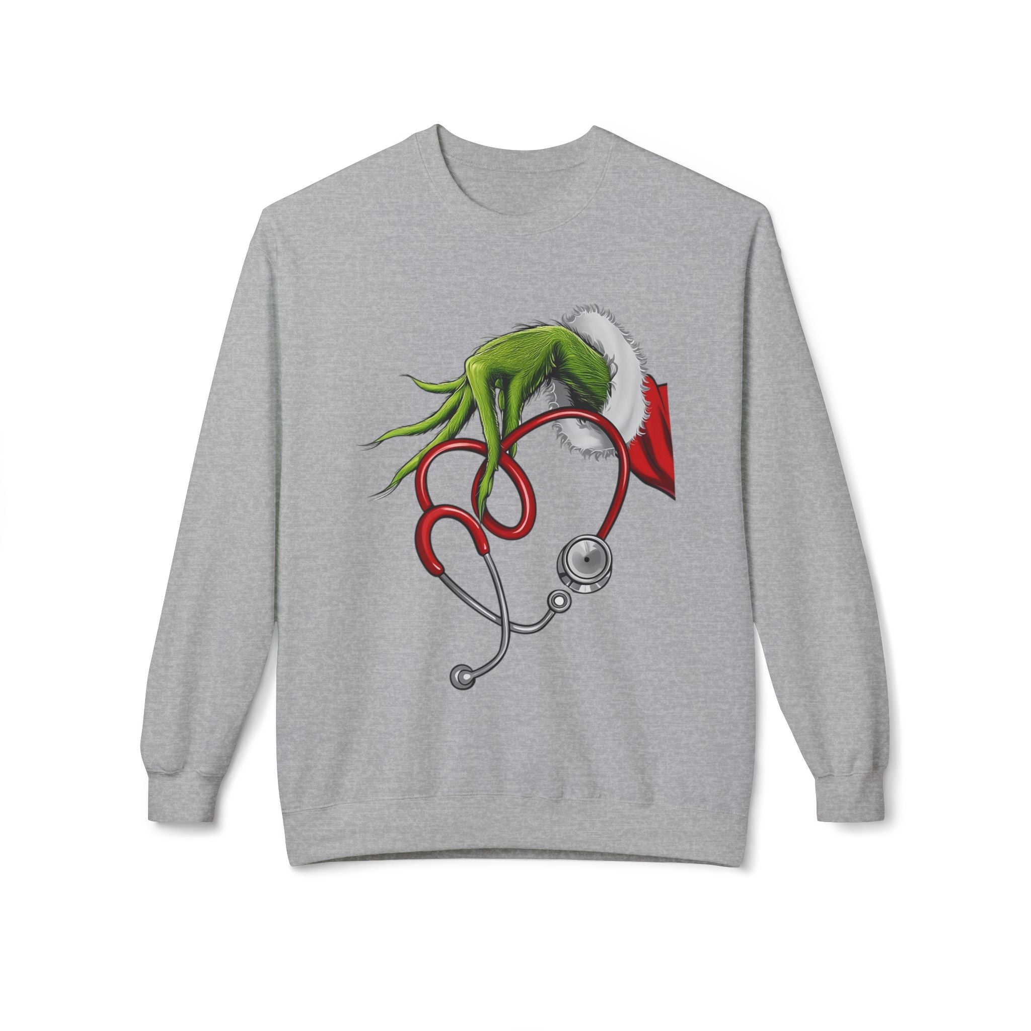 Nurse Christmas Crewneck Sweatshirt — Stethoscope Heart Holiday SweatsSweatshirtGrinch Nurse Holiday Sweatshirt