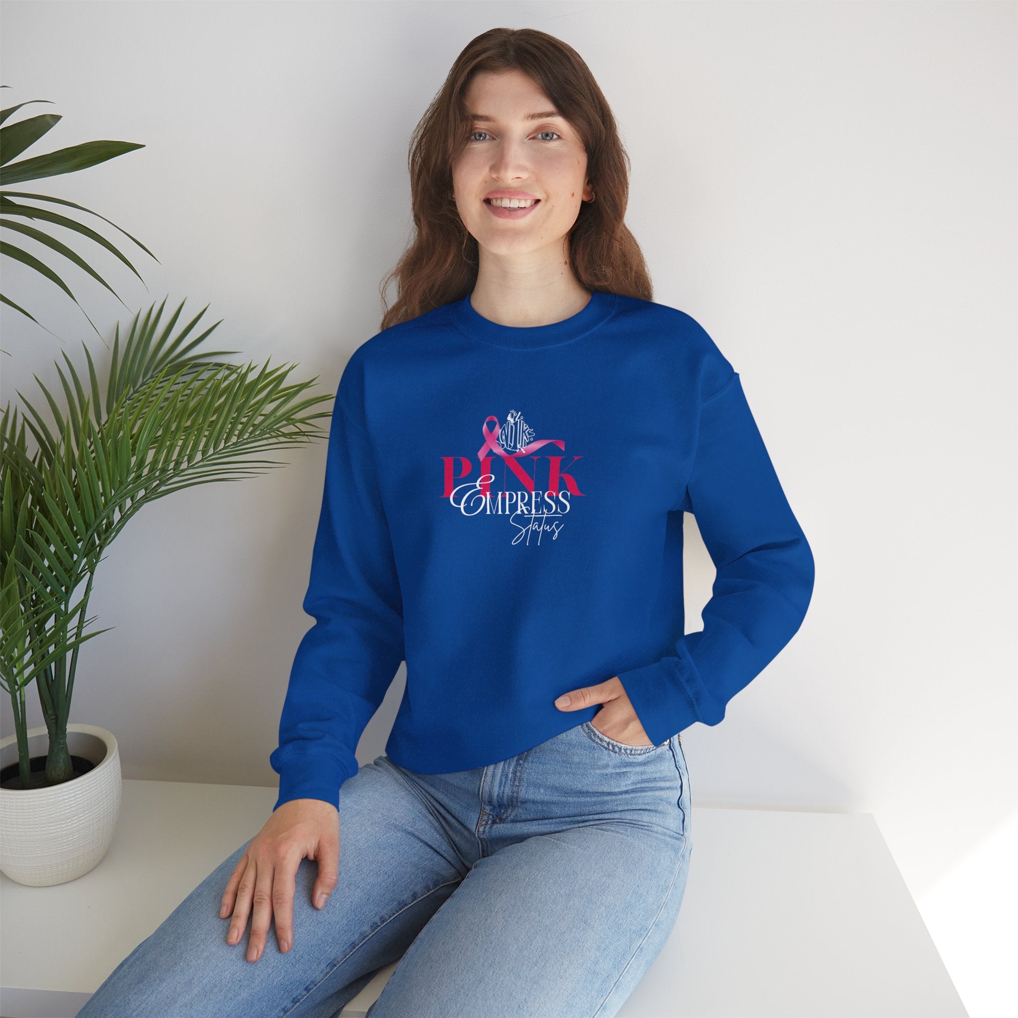 N1K Pink Empress Status Cancer Awareness Crewneck Sweatshirt - Pink Ribbon "PINK" Design