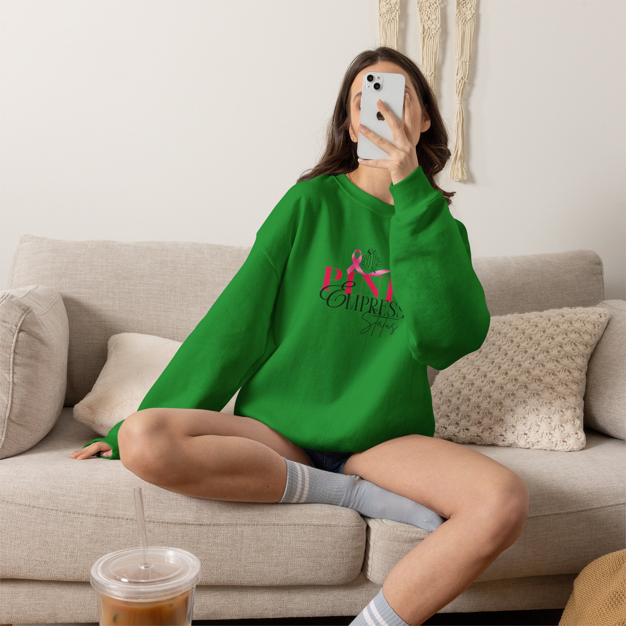 N1K Pink Empress Status Cancer Awareness Crewneck Sweatshirt - Pink Ribbon "PINK" Design