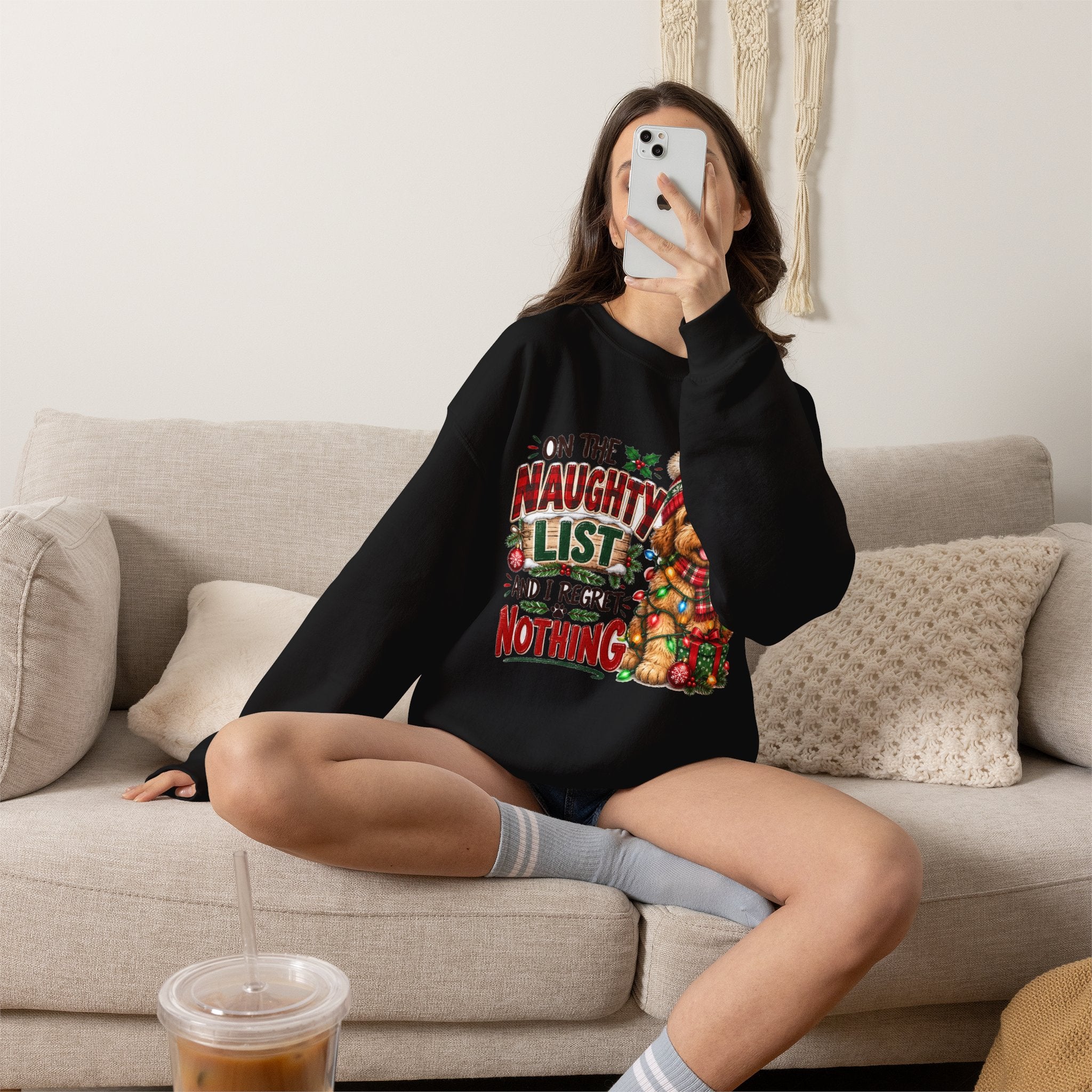 On the Naughty List and I Regret Nothing Christmas Crewneck Sweatshirt