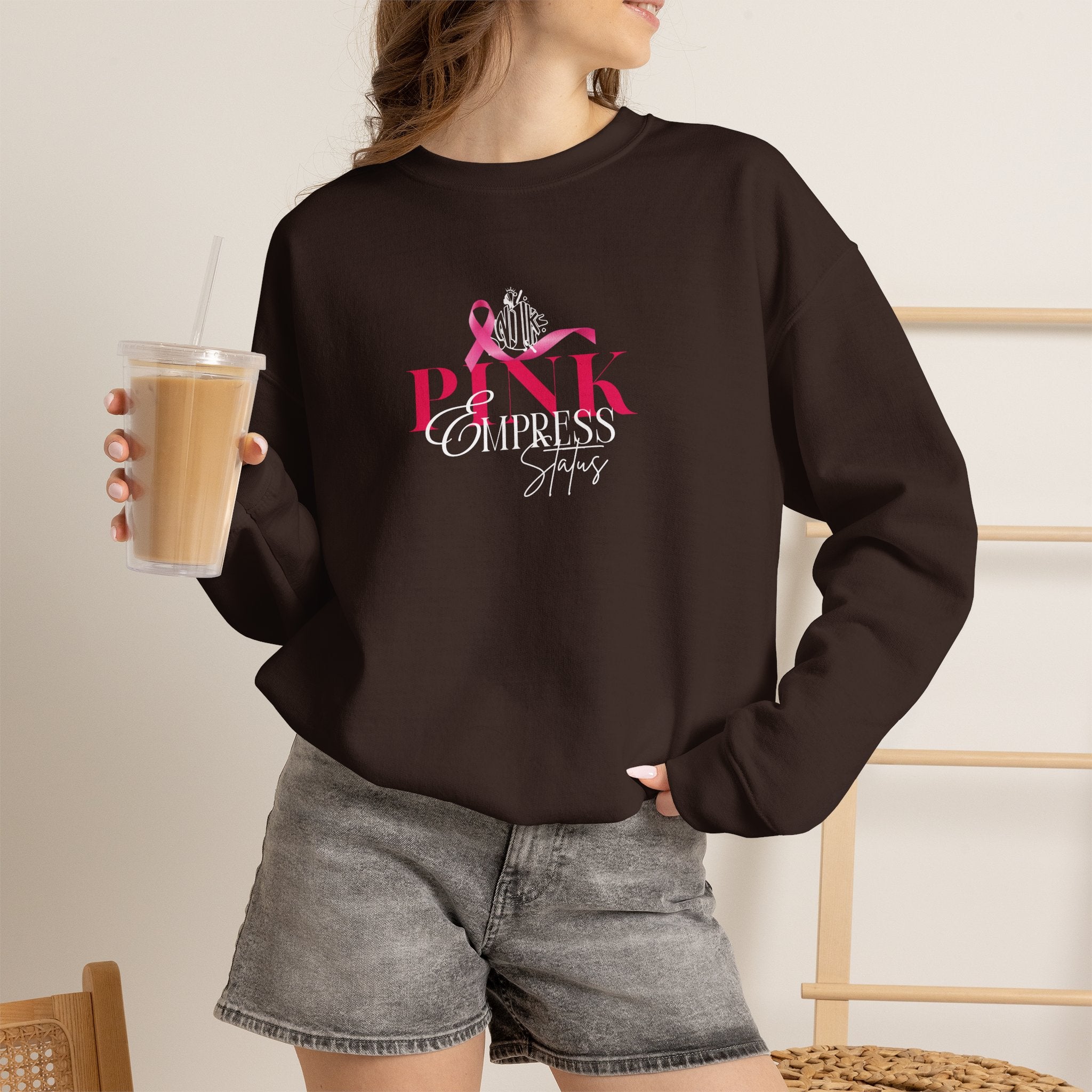 N1K Pink Empress Status Cancer Awareness Crewneck Sweatshirt - Pink Ribbon "PINK" Design