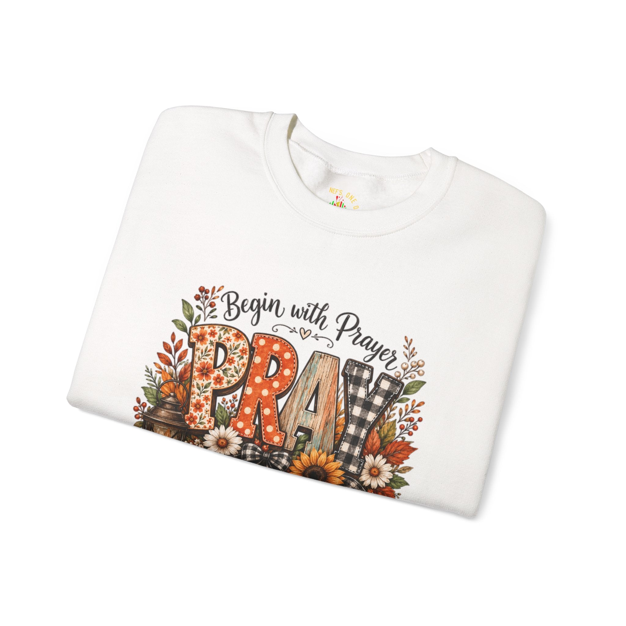 Begin with Prayer Sweatshirt – Floral Christian Faith Crewneck