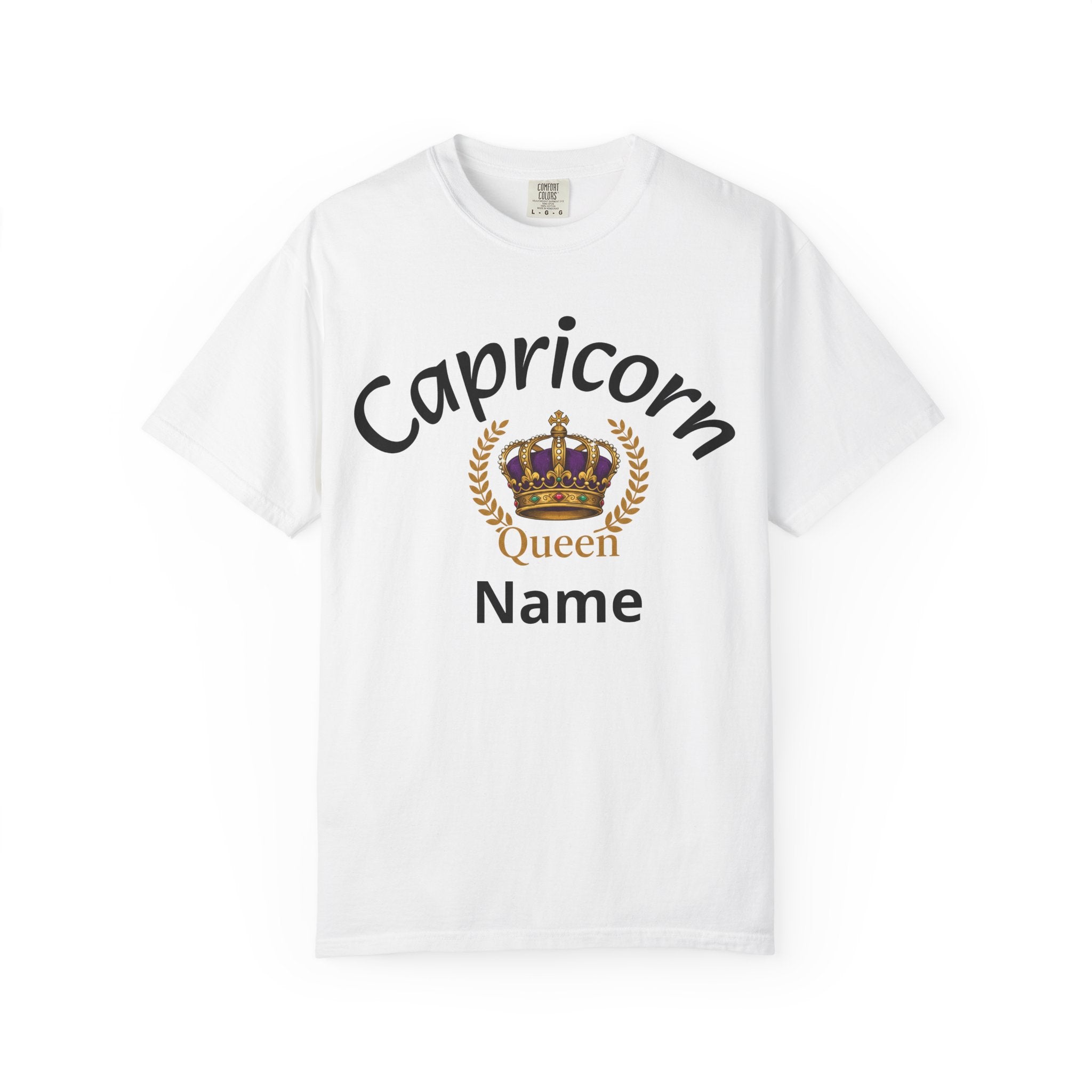 White Capricorn Zodiac Custom T-Shirt with crown design and personalized name option