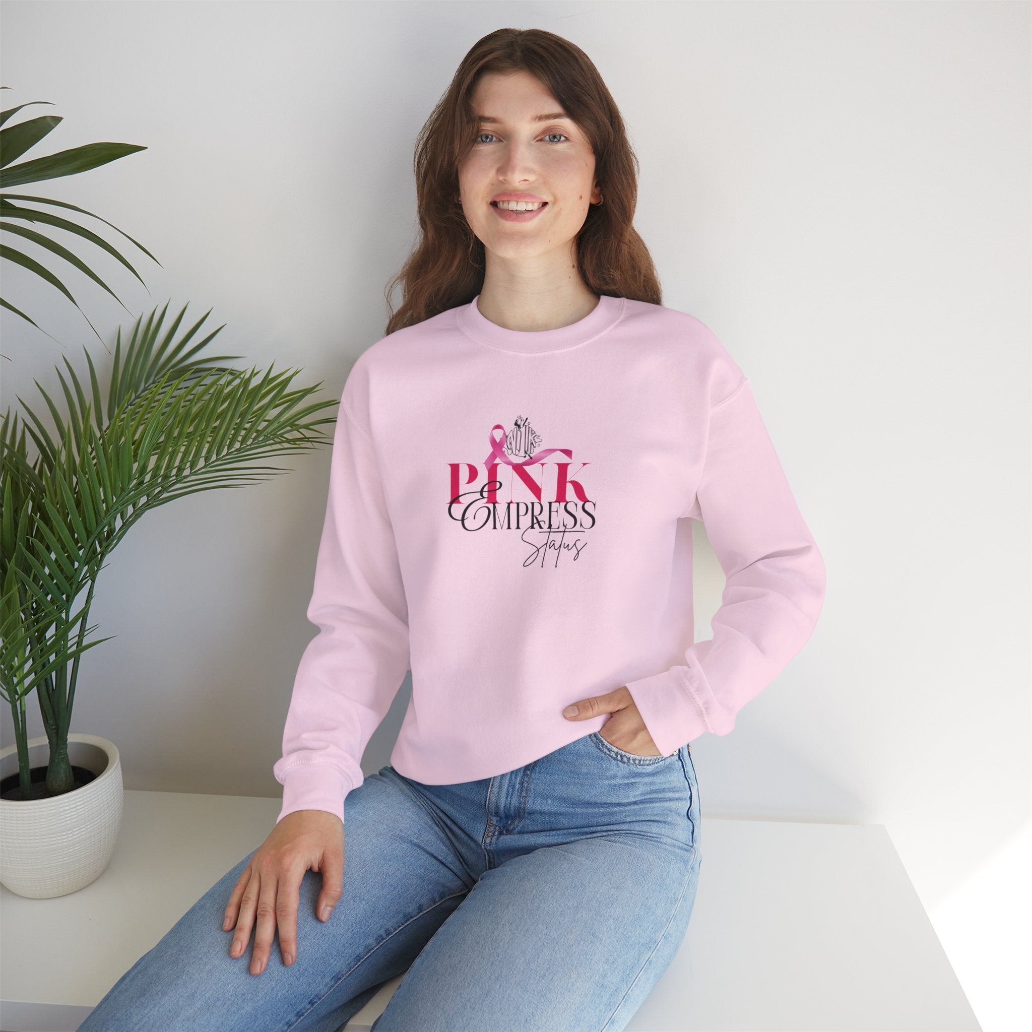 N1K Pink Empress Status Cancer Awareness Crewneck Sweatshirt - Pink Ribbon "PINK" Design