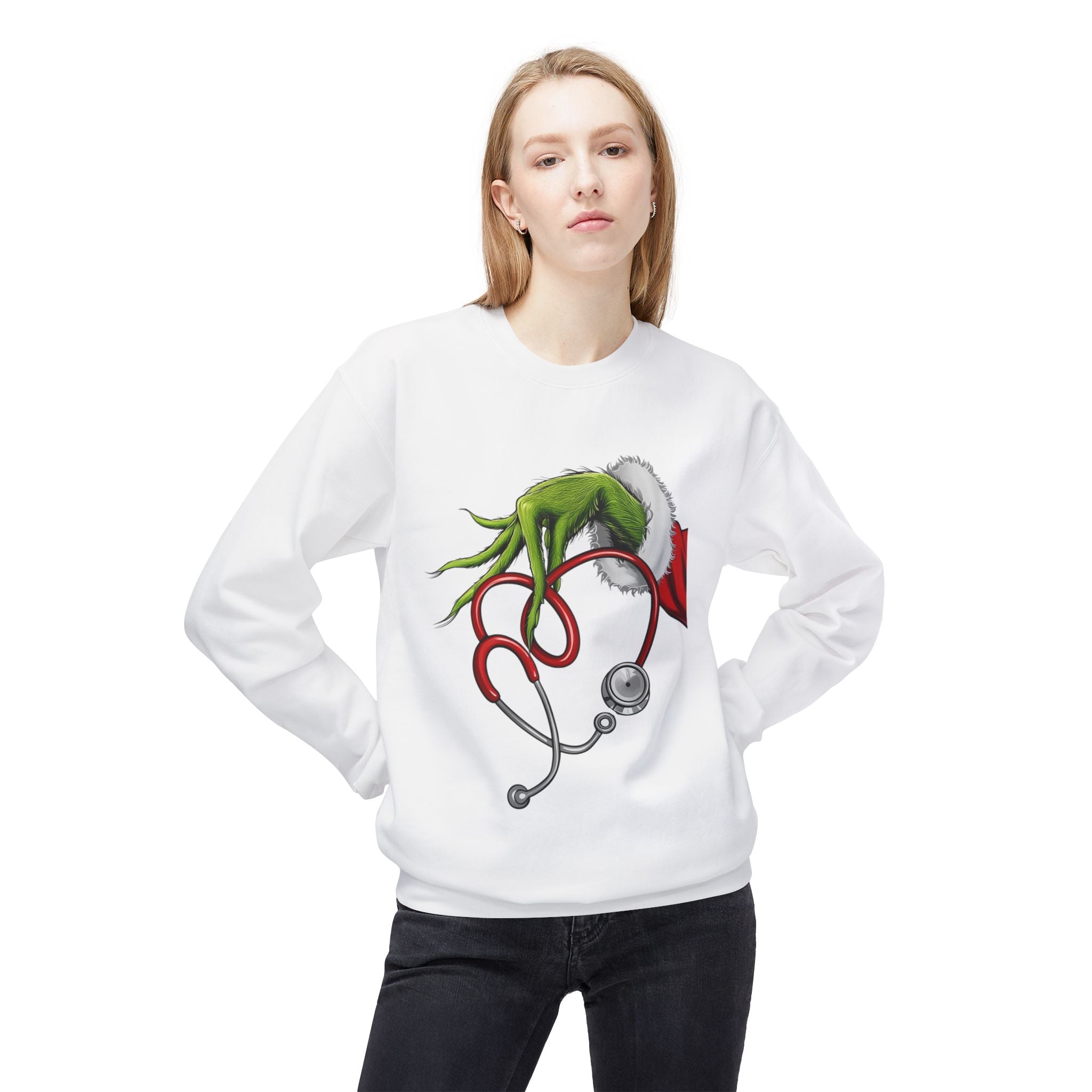 Nurse Christmas Crewneck Sweatshirt — Stethoscope Heart Holiday SweatsSweatshirtGrinch Nurse Holiday Sweatshirt