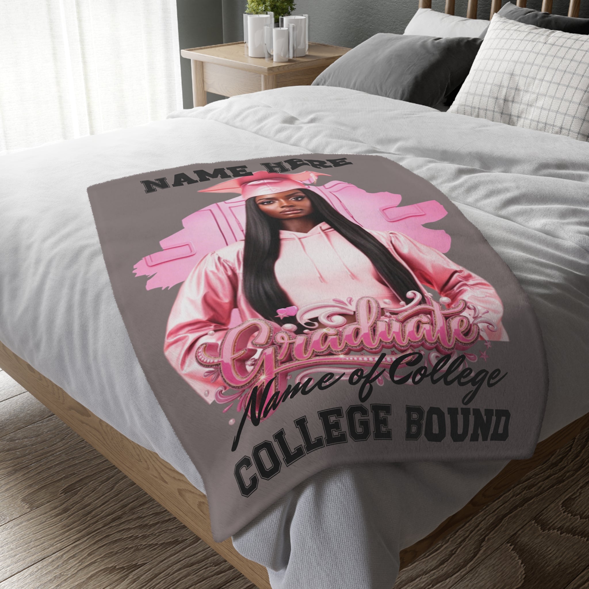 Coperta personalizzata per neo-laureato/a in partenza per il college – Aggiungi immagine, nome e design "Graduate" del college