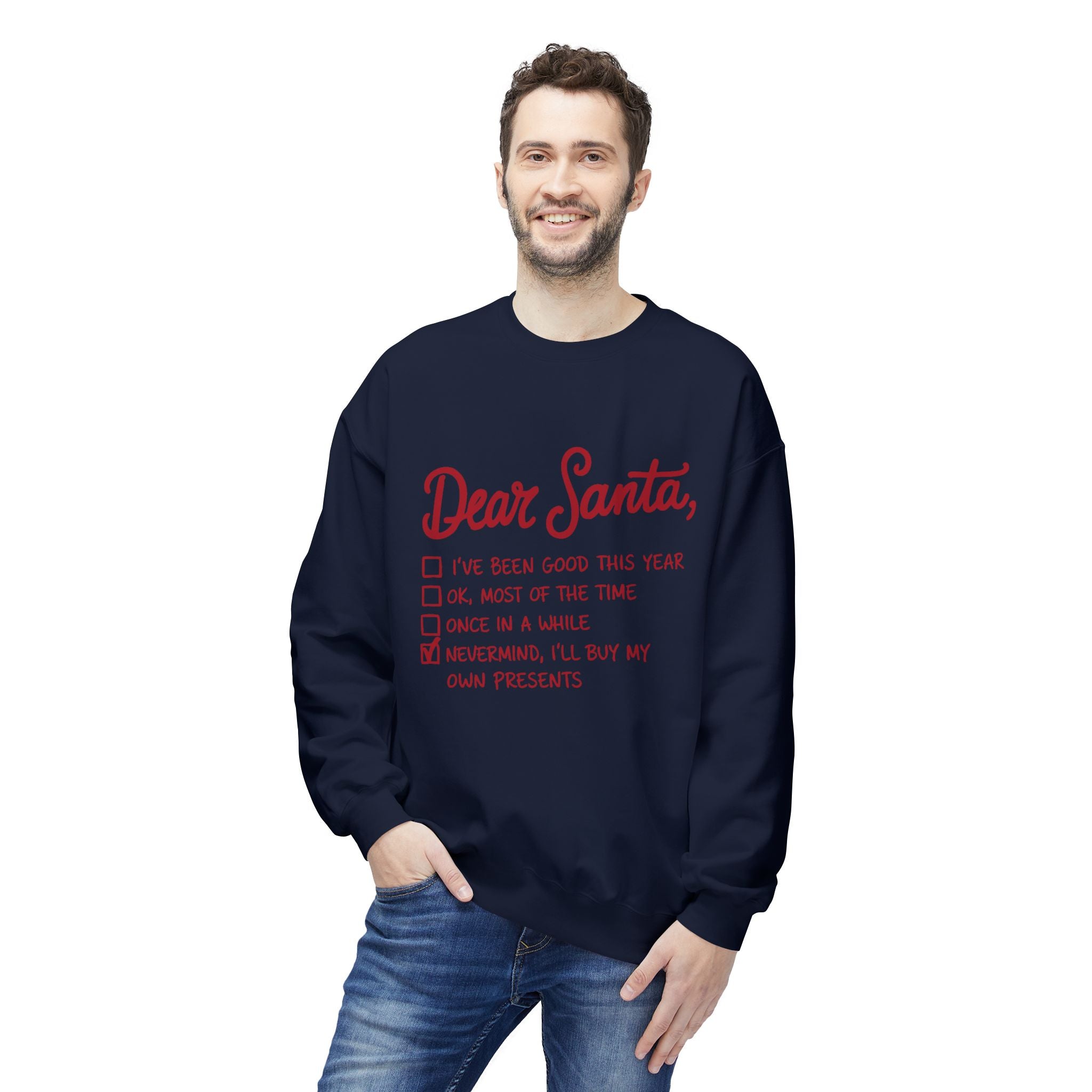 "Dear Santa" Funny Christmas Checklist Holiday Crewneck SweatshirtSweatshirtDear Santa