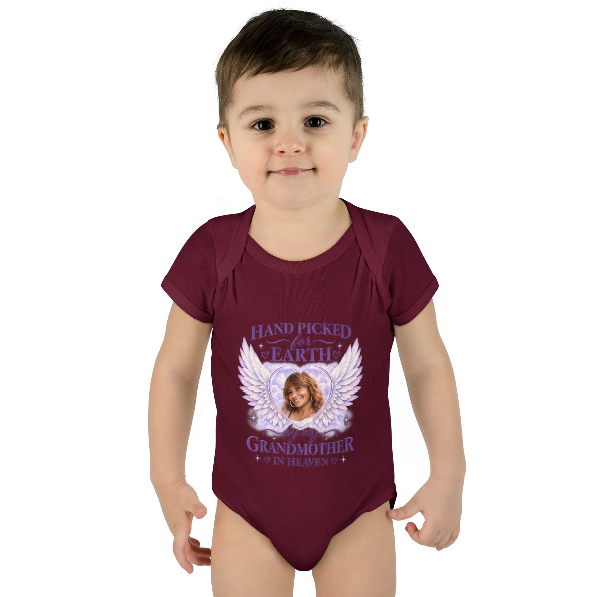 Mariah Infant Another Customized Smile Bodysuit "Handpicked for Earth by My Grandma in Heaven" – Memorial Baby Onesie