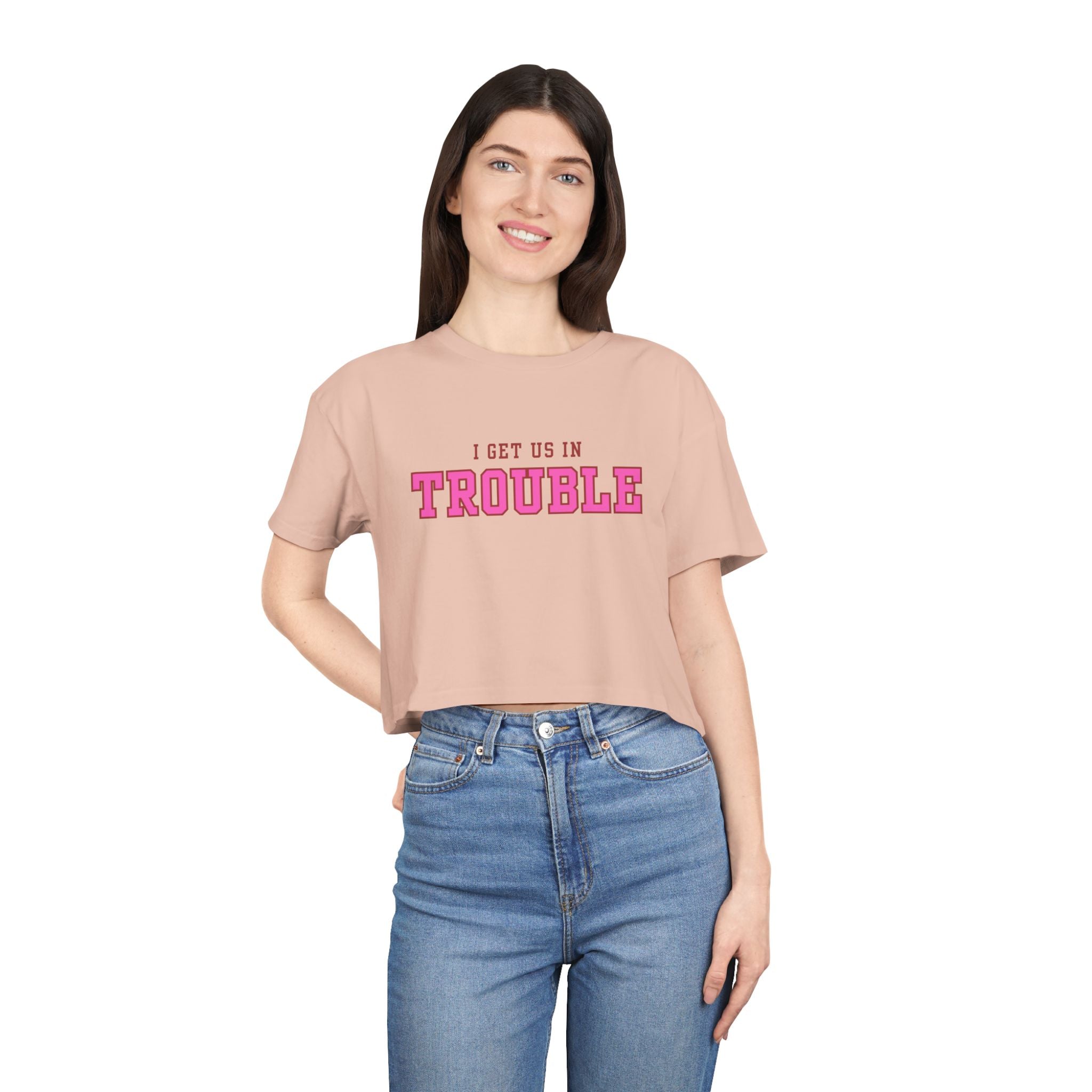 Trouble Maker Women's Crop Tee, Funny Quote Shirt, Casual Summer Top, T-ShirtTrouble Maker Women's Crop Tee