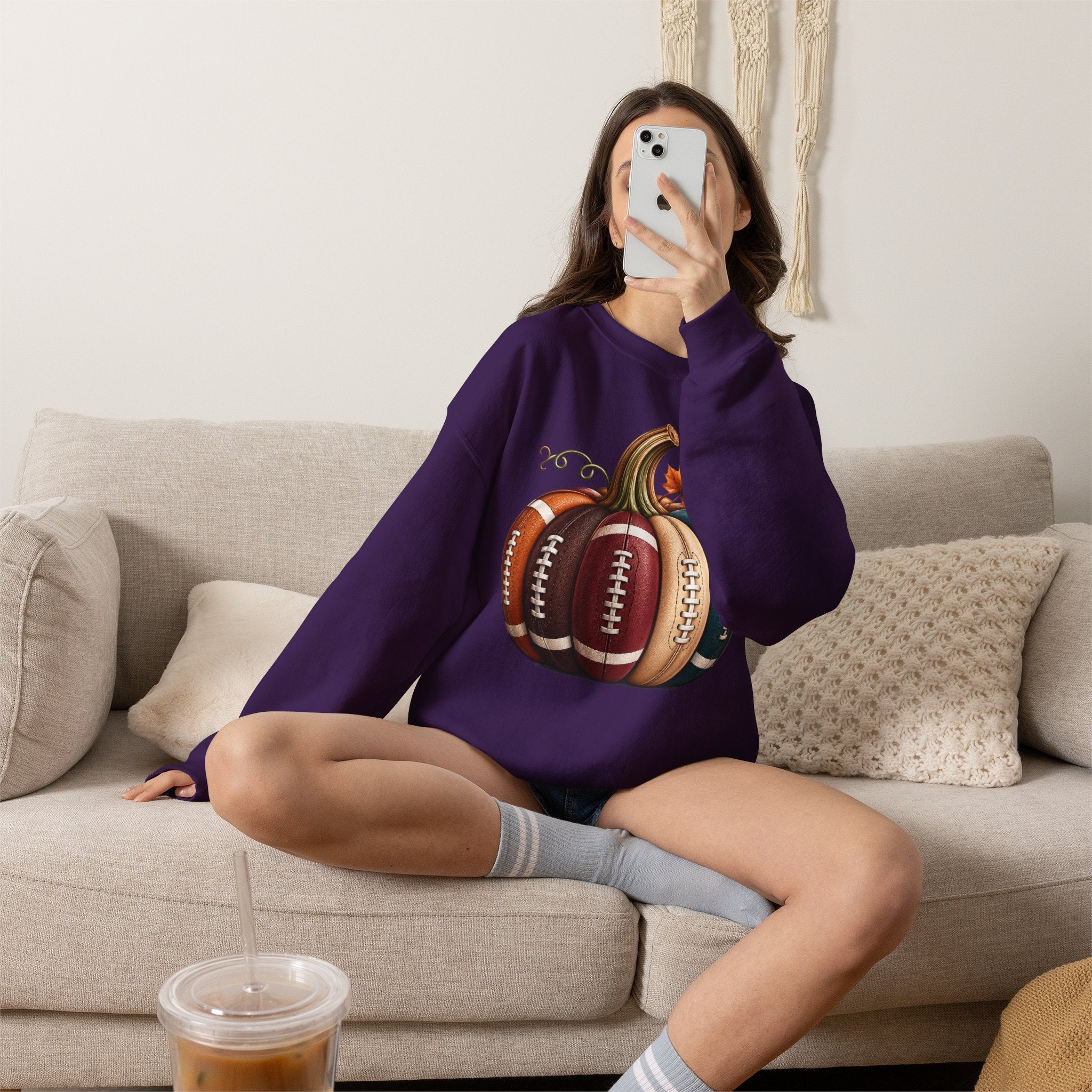 Fall Football Pumpkin Crewneck Sweatshirt