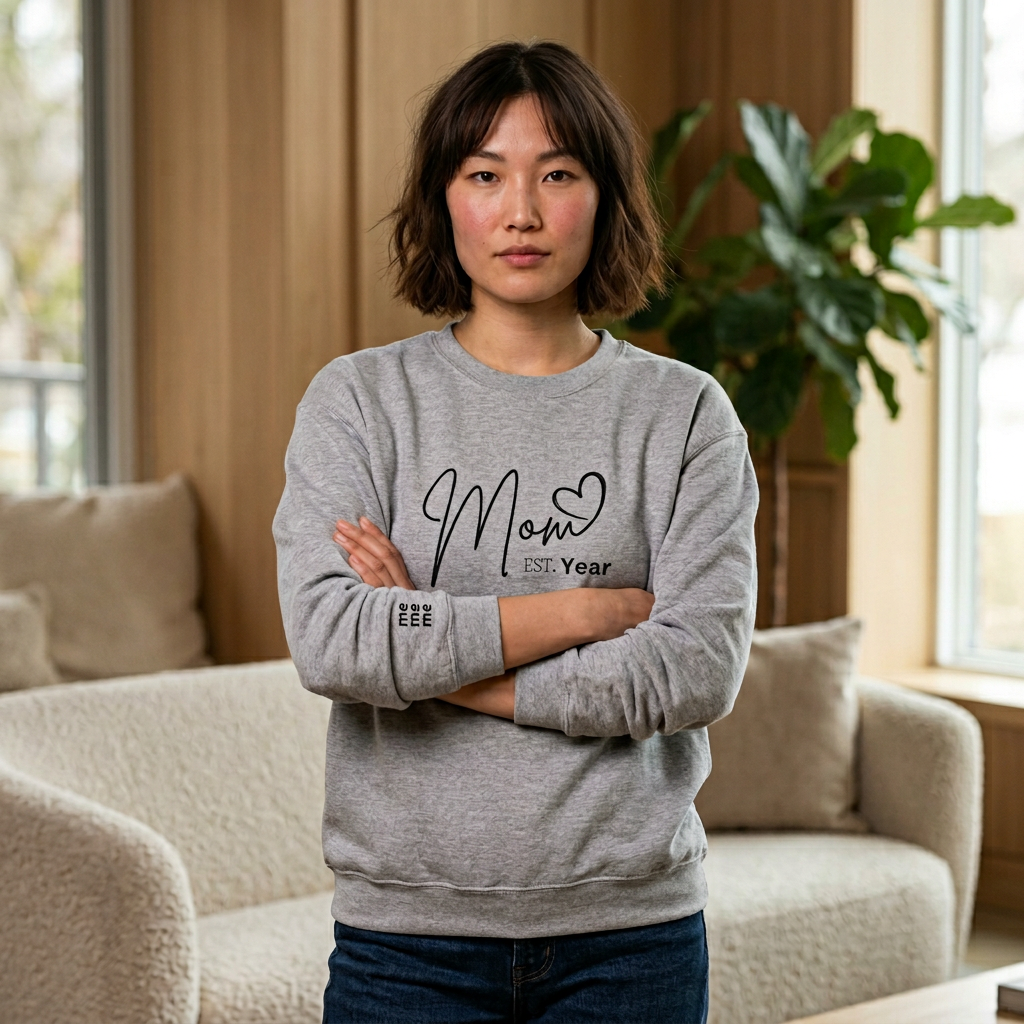 Mom Est. Year Embroidered Customizable Crewneck Sweatshirt