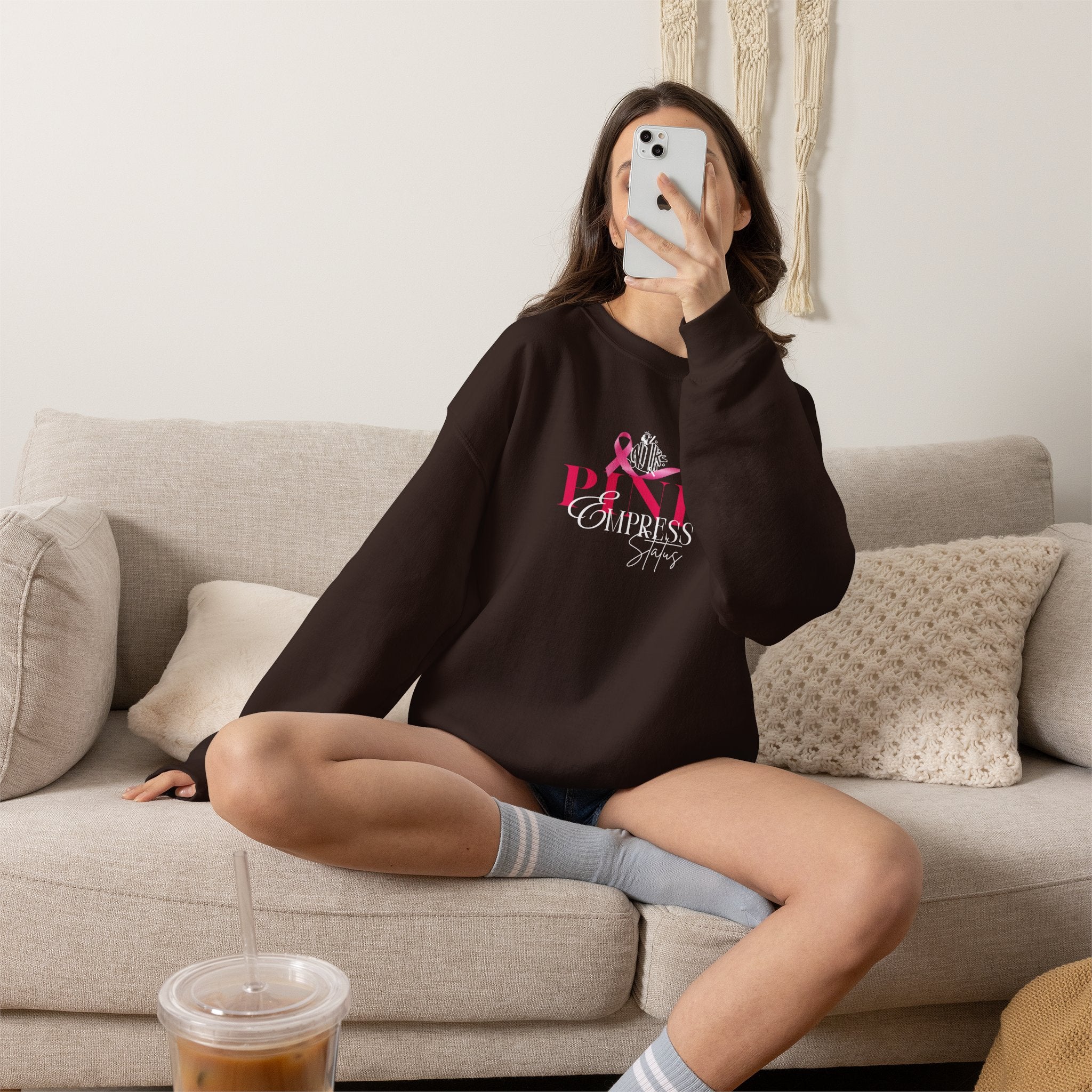 N1K Pink Empress Status Cancer Awareness Crewneck Sweatshirt - Pink Ribbon "PINK" Design