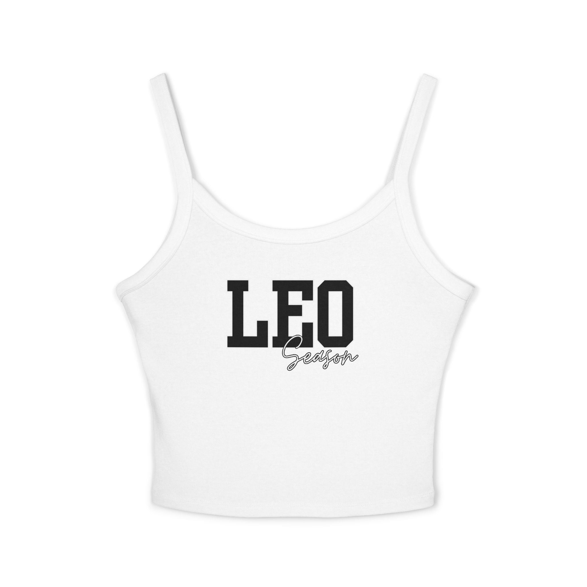 Women's Spaghetti Strap Tank Top with Leo Design, Summer Vacation Top, Zodiac Sign Apparel, Casual Wear, Gift for Astrology Lovers