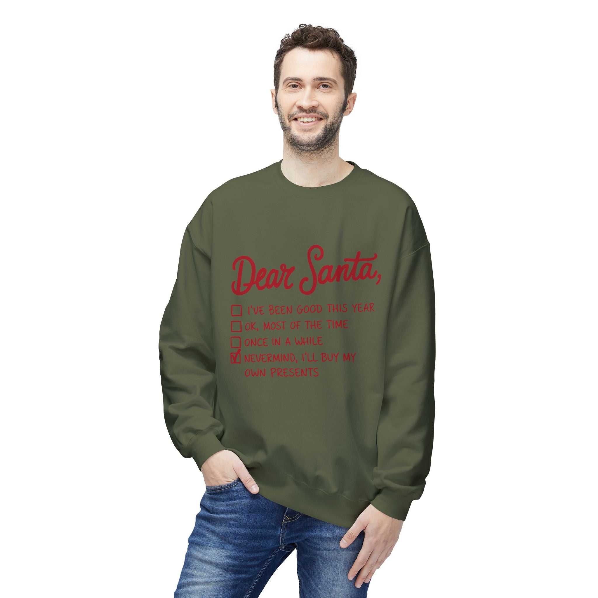 "Dear Santa" Funny Christmas Checklist Holiday Crewneck SweatshirtSweatshirtDear Santa