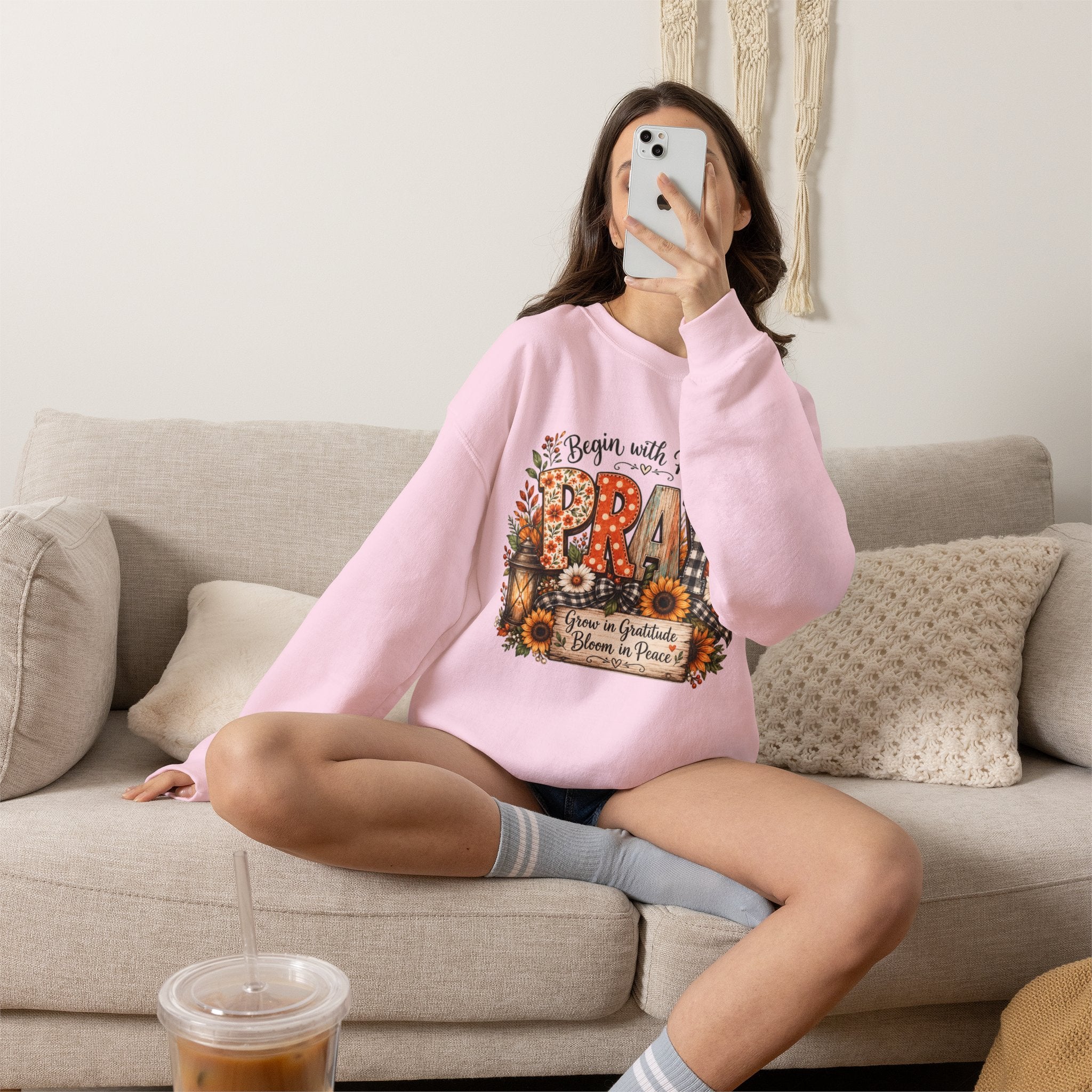 Begin with Prayer Sweatshirt – Floral Christian Faith Crewneck