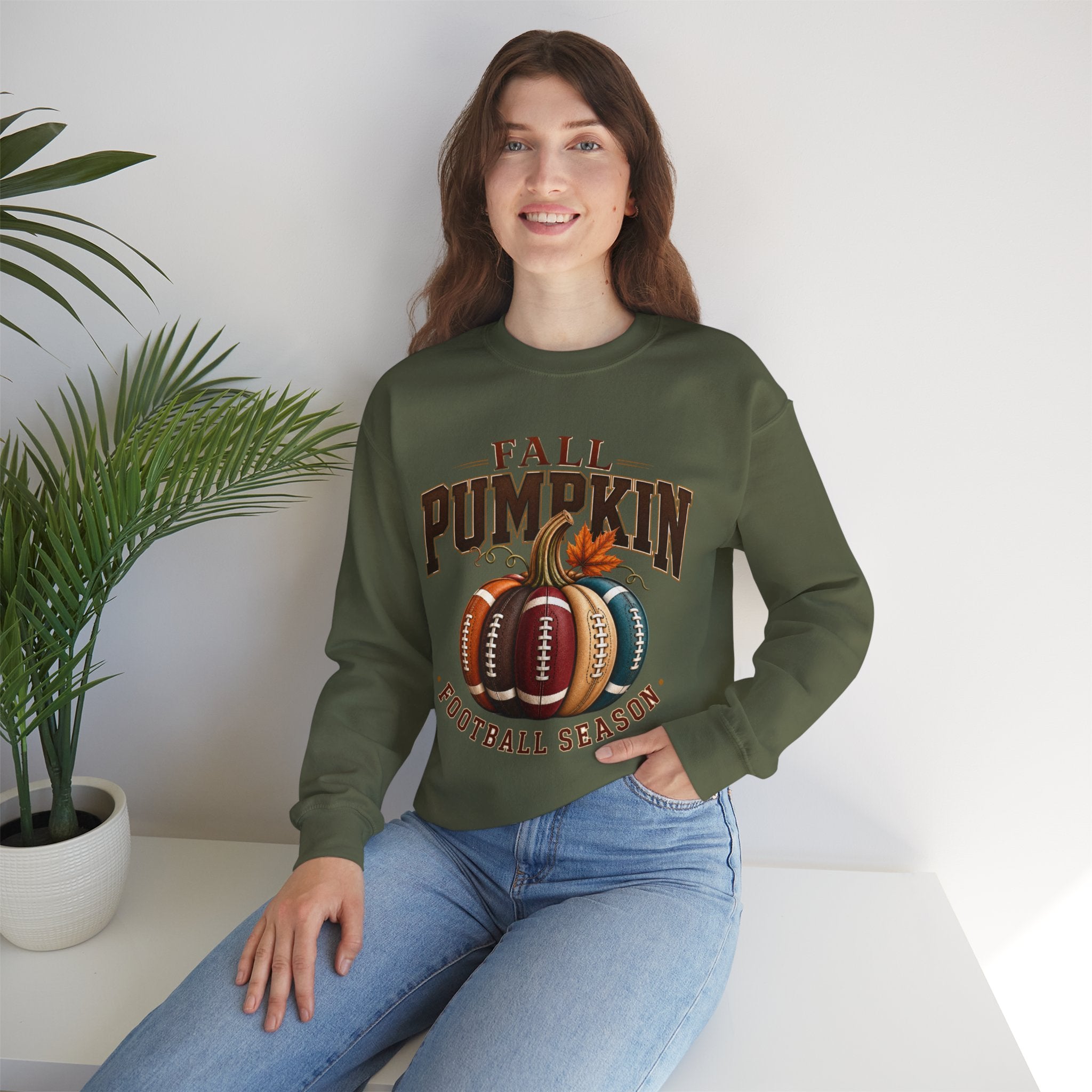 Fall Pumpkin Football Season Crewneck Sweatshirt