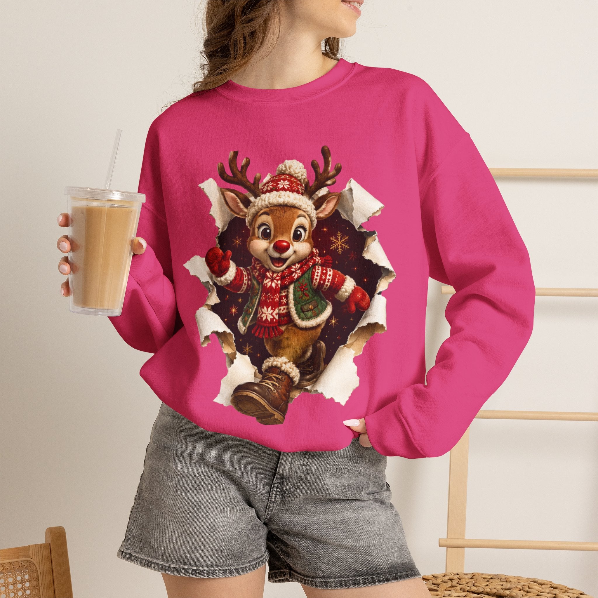 Festive Christmas Reindeer Crewneck Sweatshirt
