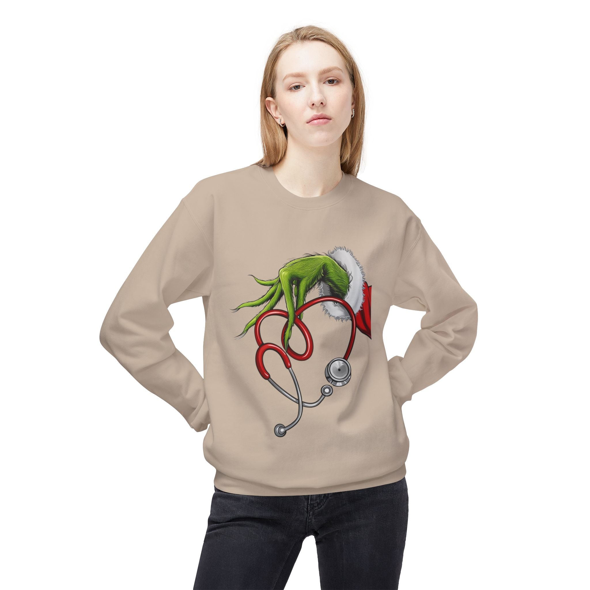 Nurse Christmas Crewneck Sweatshirt — Stethoscope Heart Holiday SweatsSweatshirtGrinch Nurse Holiday Sweatshirt