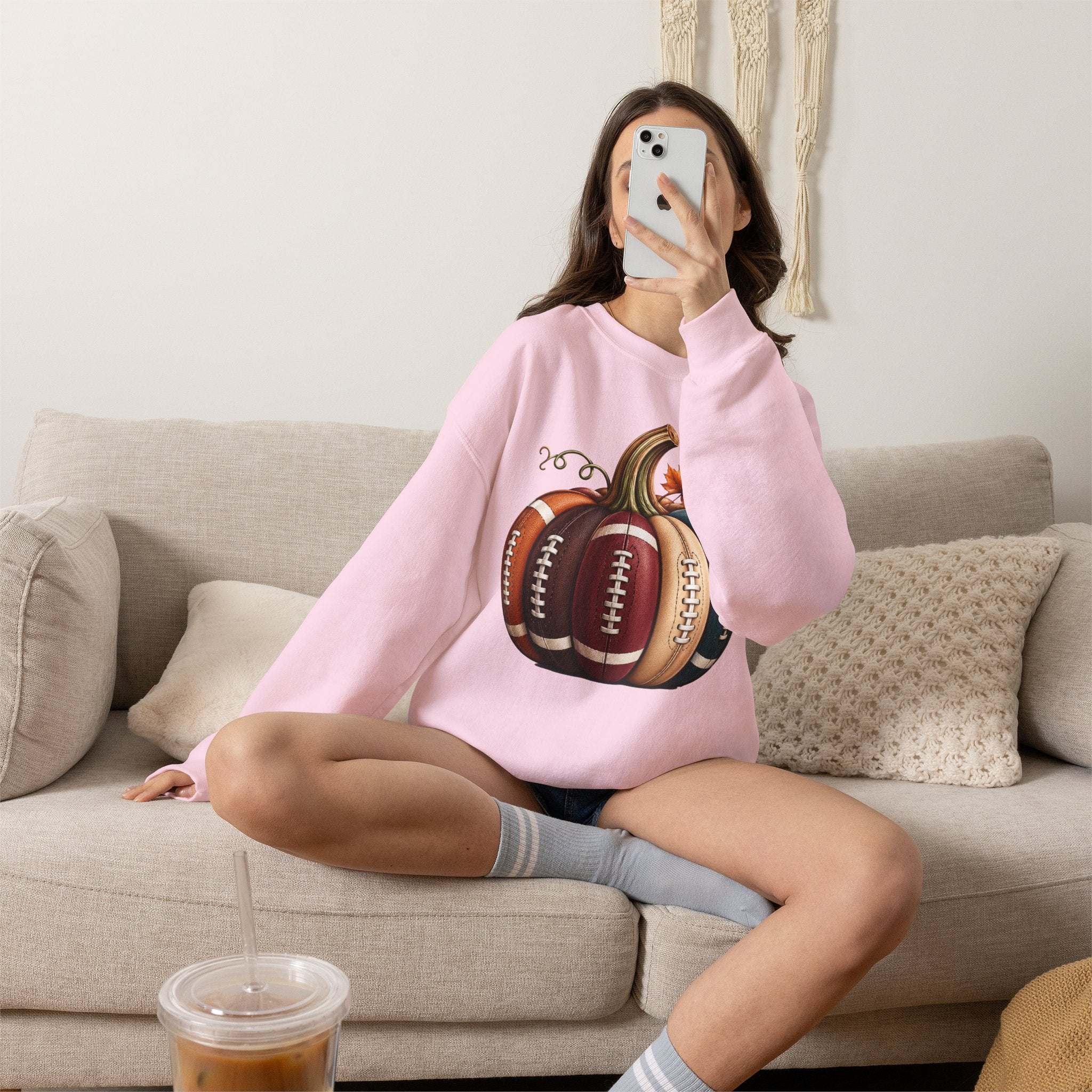 Fall Football Pumpkin Crewneck Sweatshirt